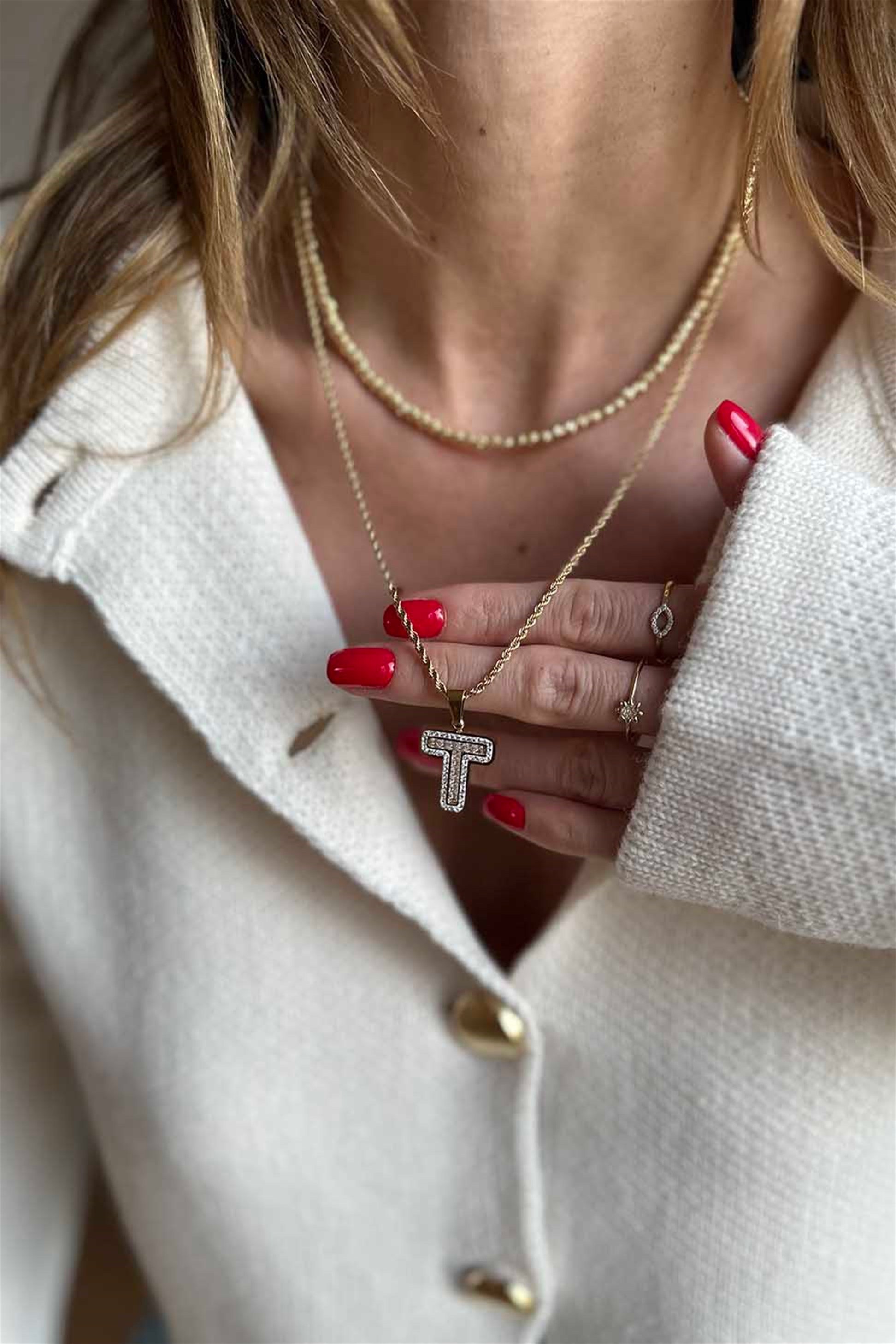 Zirkon Taşlı Harf Kolye T