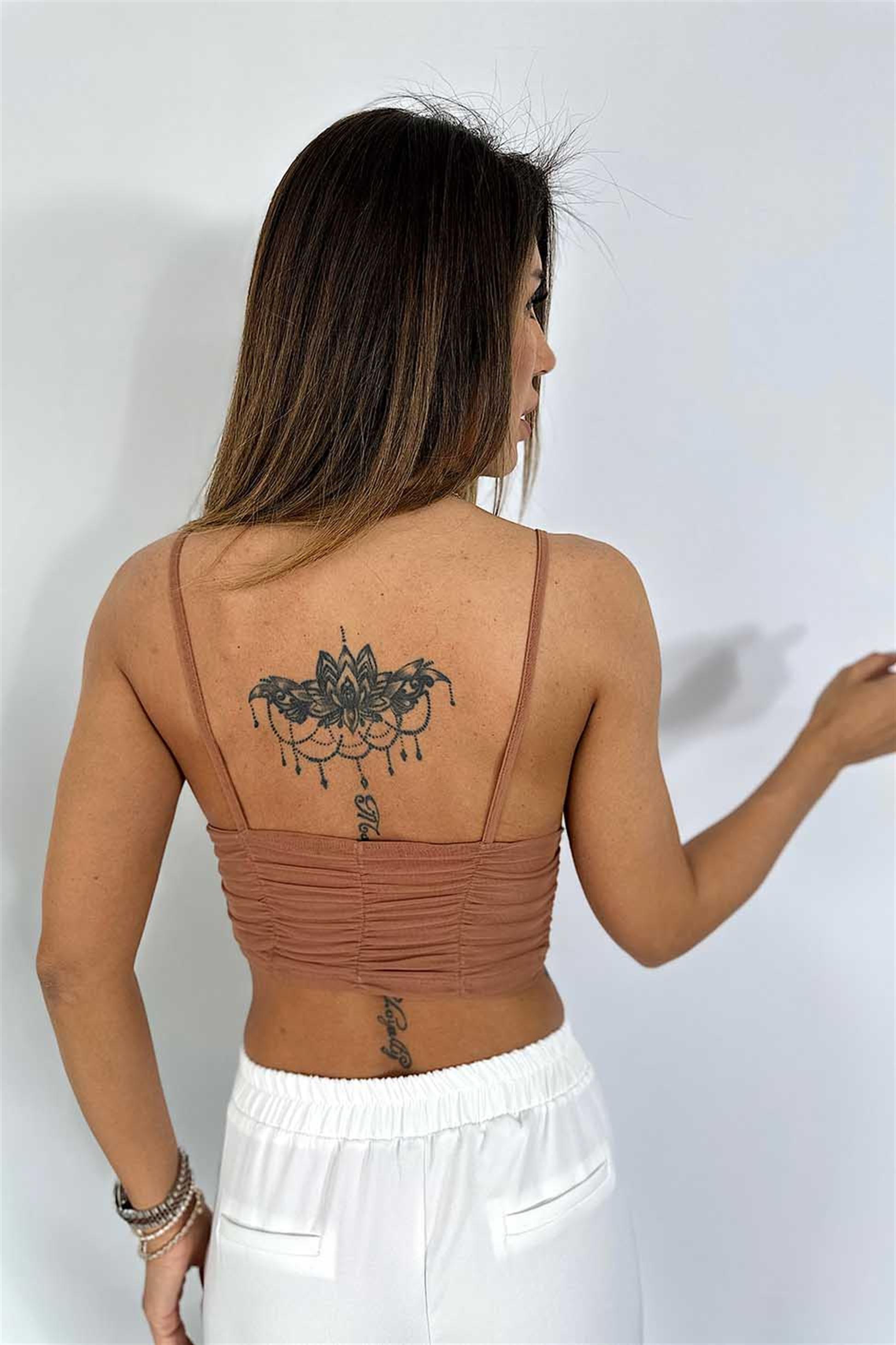 Zra Marka Model Drapeli Crop Top Kahve