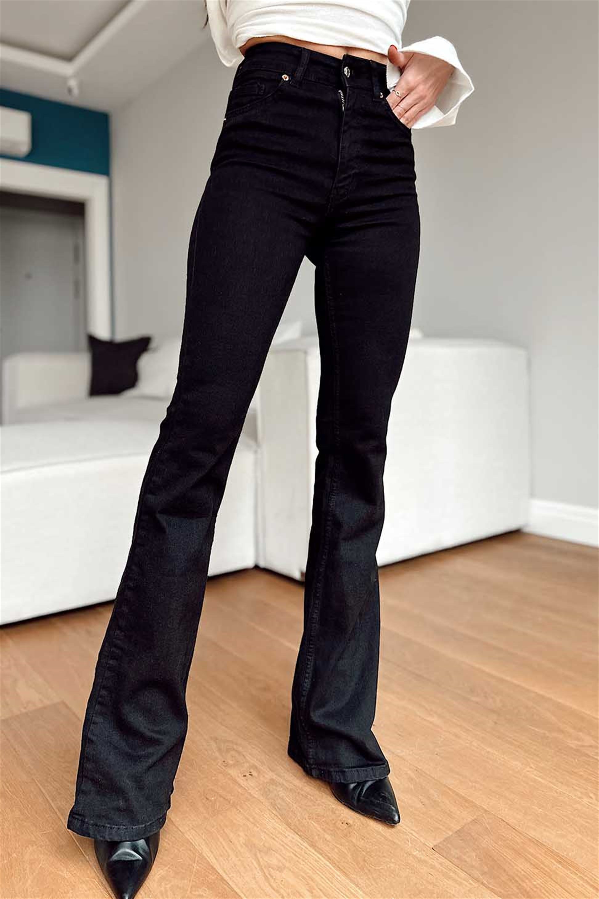 Zra Marka Model Yüksek Bel İspanyol Paça Pantalon Siyah