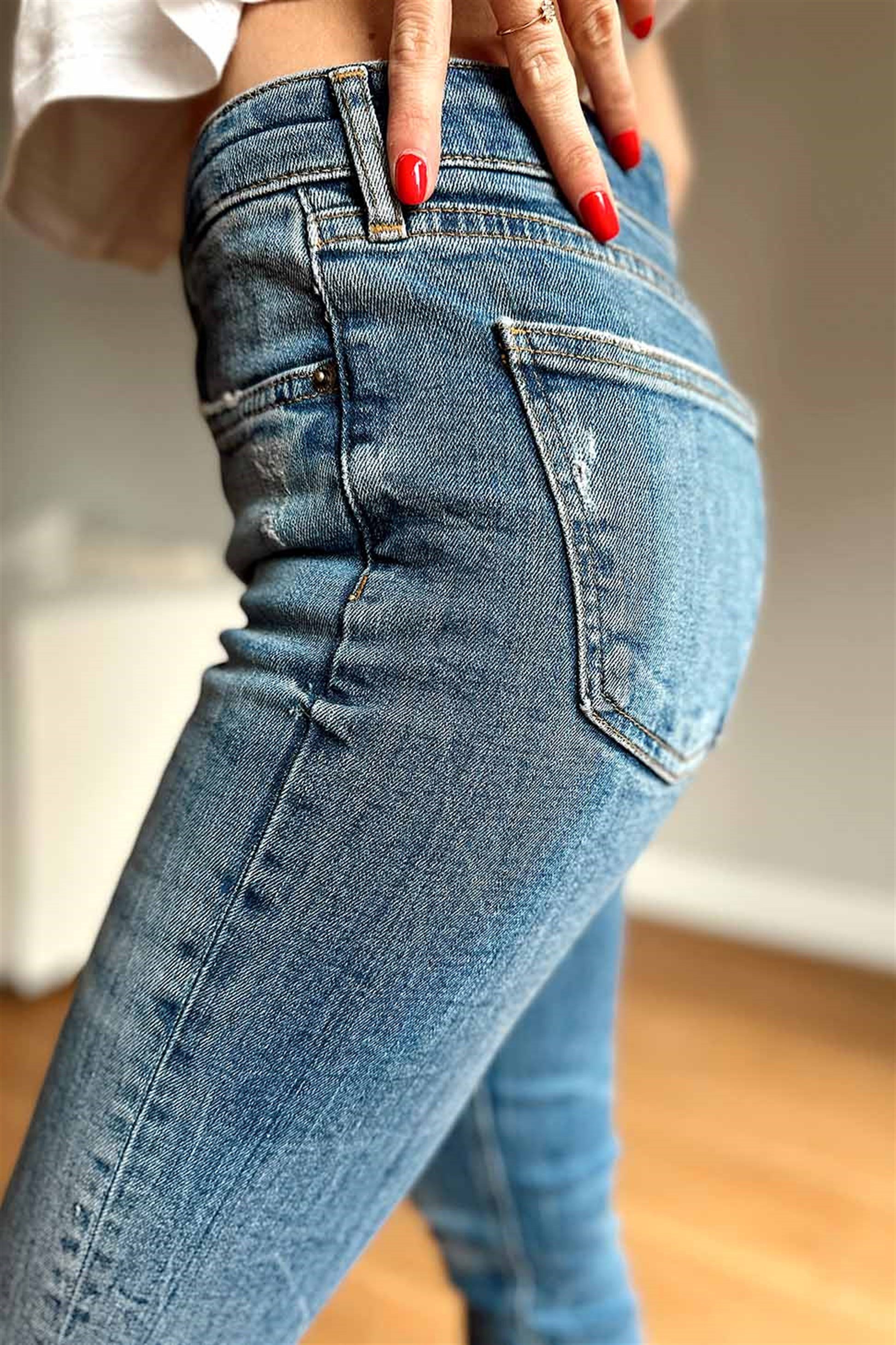Zra Orjinal Marka Likralı Dar Paça Kadın Jean Pantolon Mavi