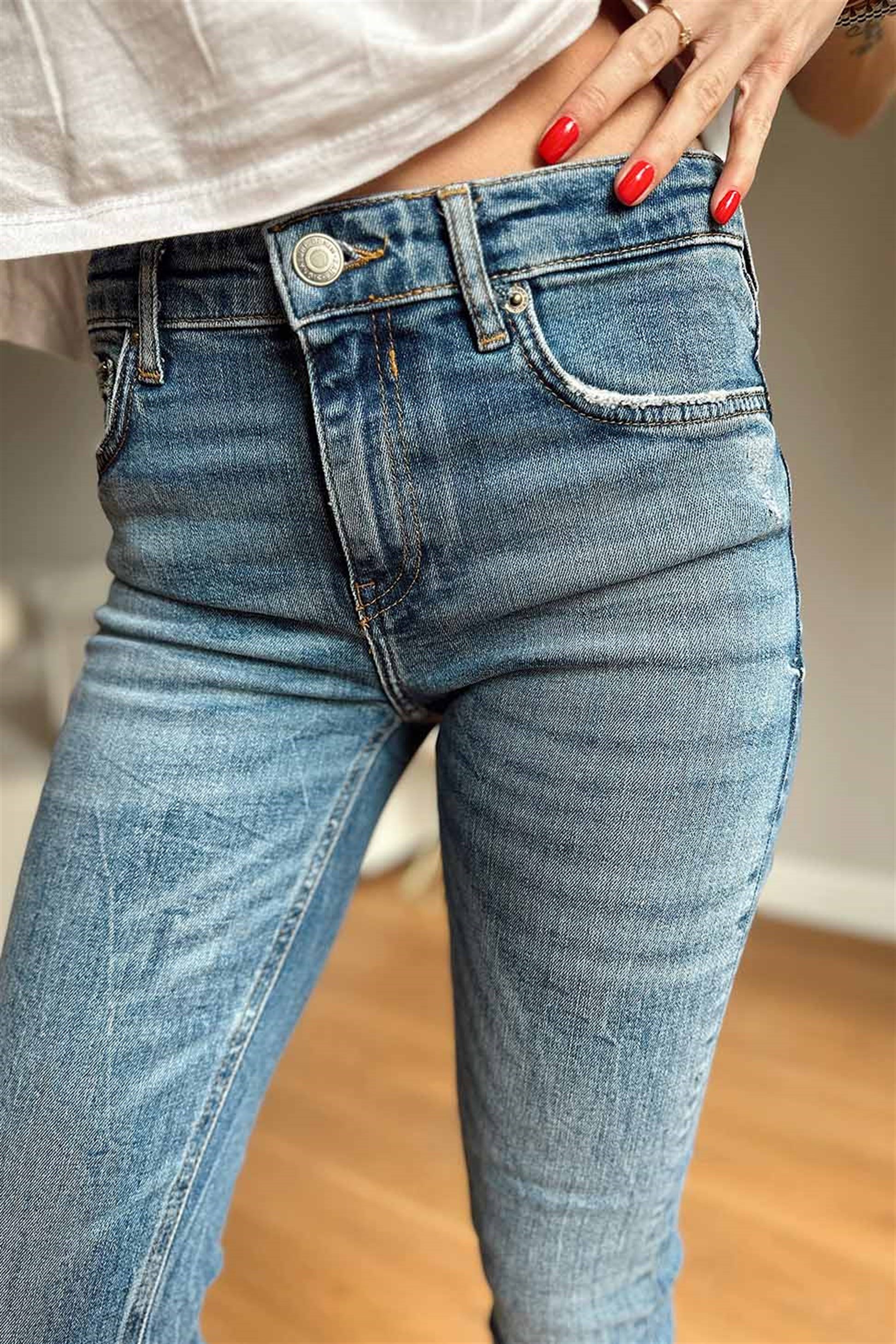 Zra Orjinal Marka Likralı Dar Paça Kadın Jean Pantolon Mavi