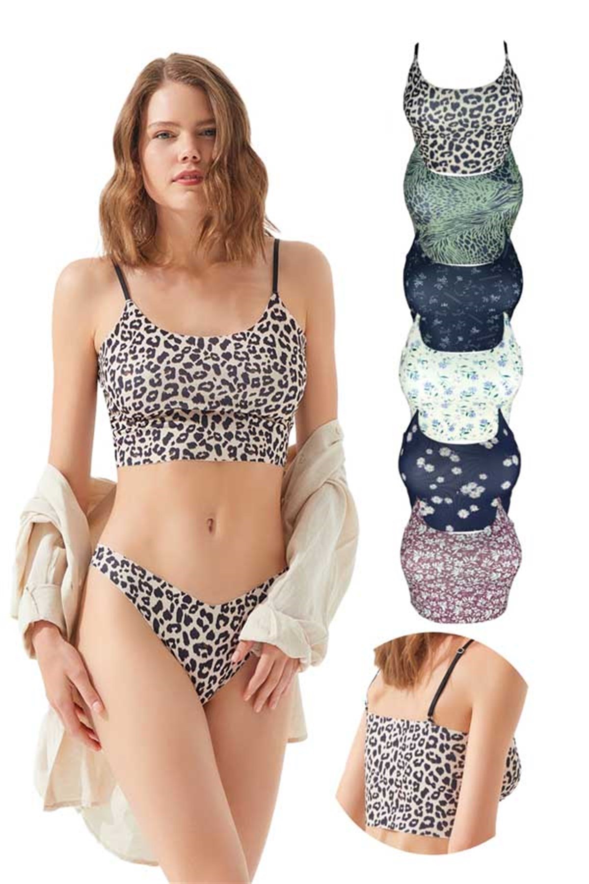 6'lı Paket Ayarlanabilir Askılı Lazer Kesim Desenli Crop Büstiyer