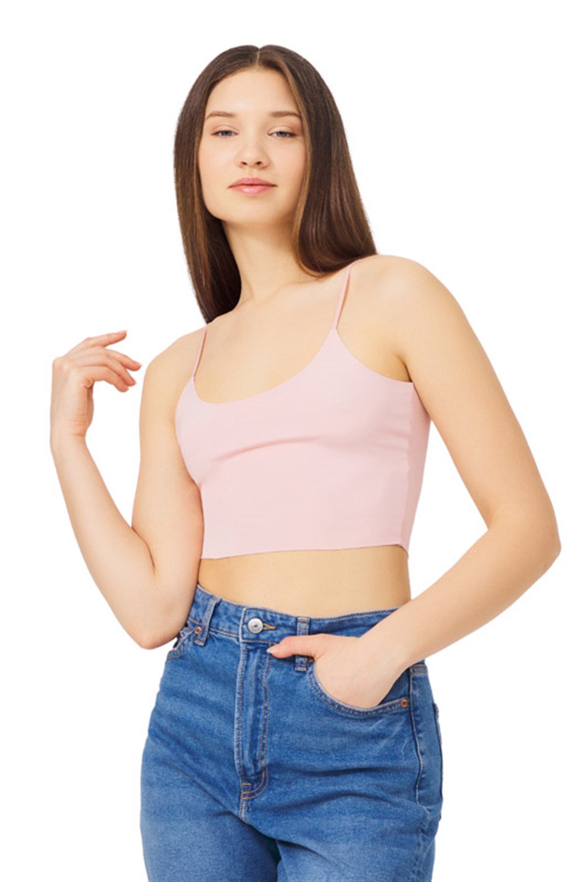 Ayarlanabilir İnce Askılı Lazer Kesim Kadın Crop B