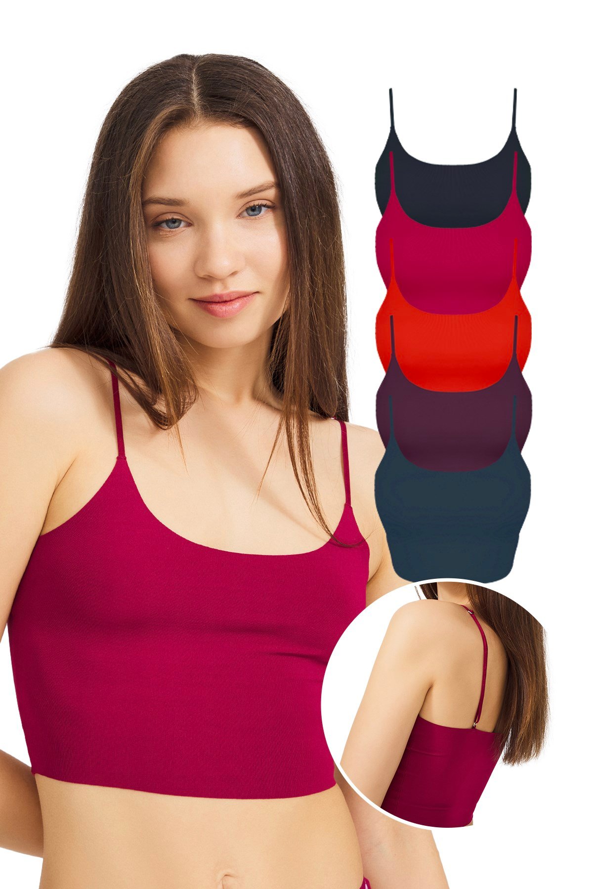 Ayarlanabilir İnce Askılı Lazer Kesim Kadın Crop B