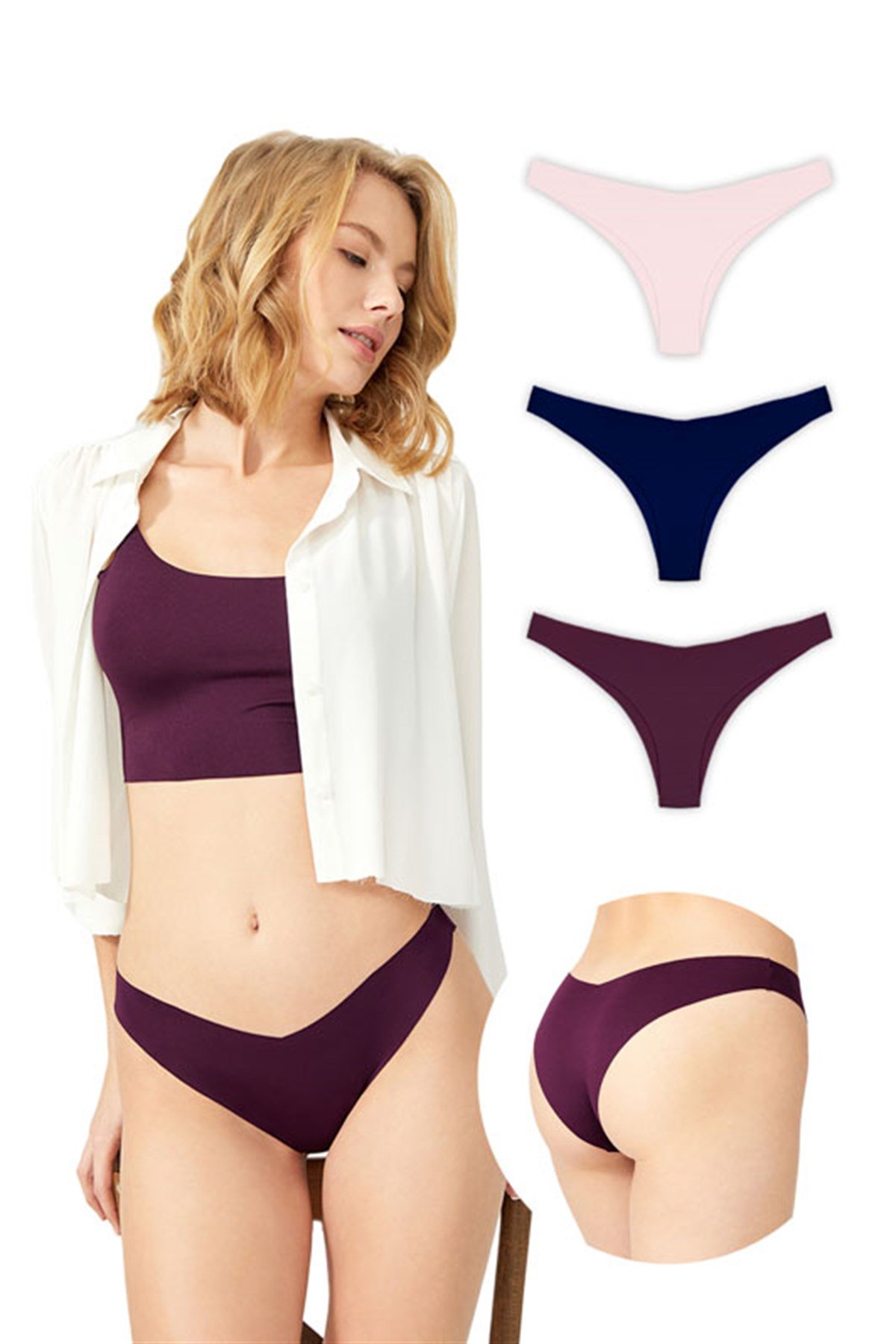 Basic İz Yapmayan Lazer Kesim Kadın Brezilya Külot 3'lü Paket - 4