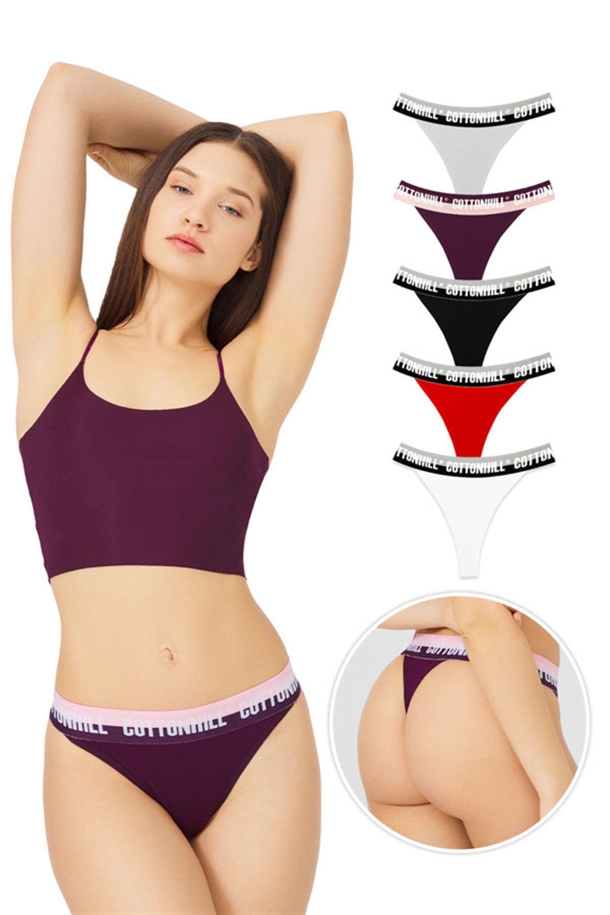 Basic Lastik Şeritli Pamuklu Tanga Külot 5'li Paket