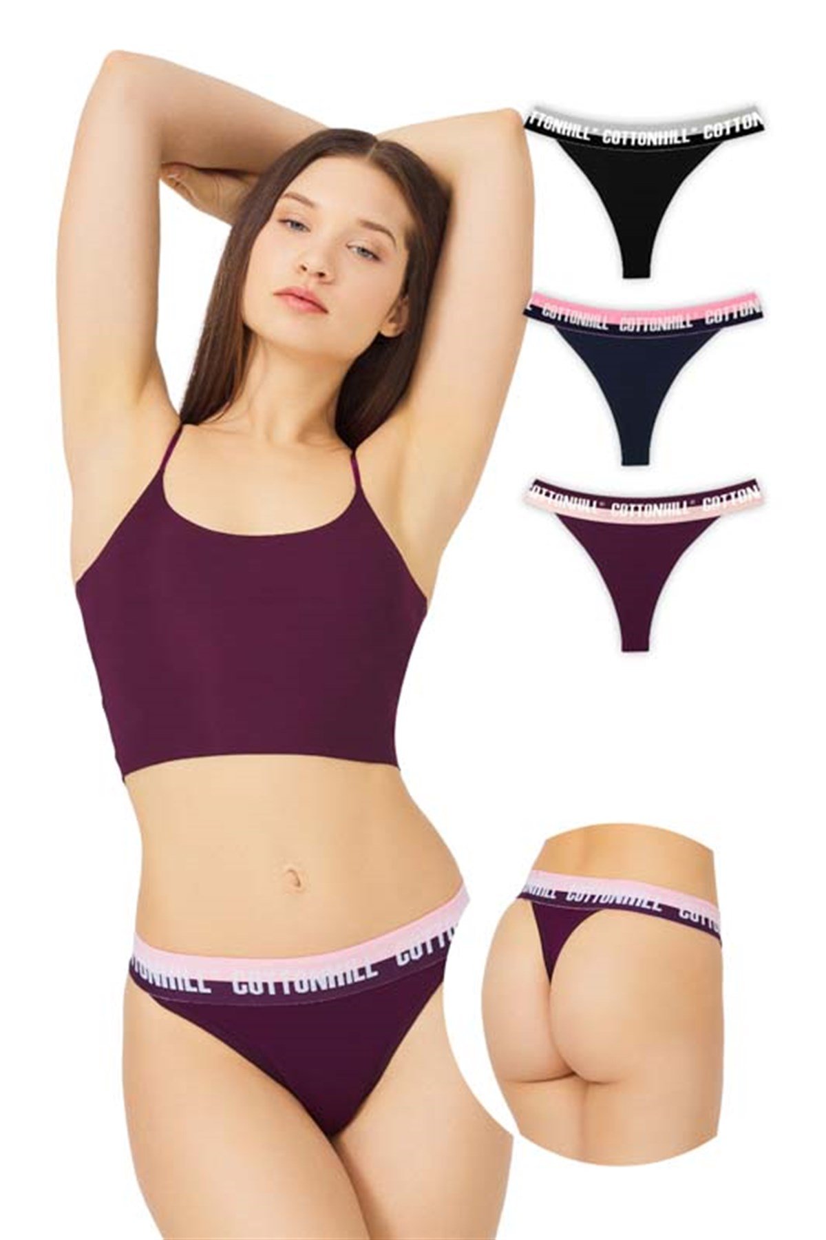 Basic Lastik Şeritli Pamuklu Tanga Külot 3'lü Paket