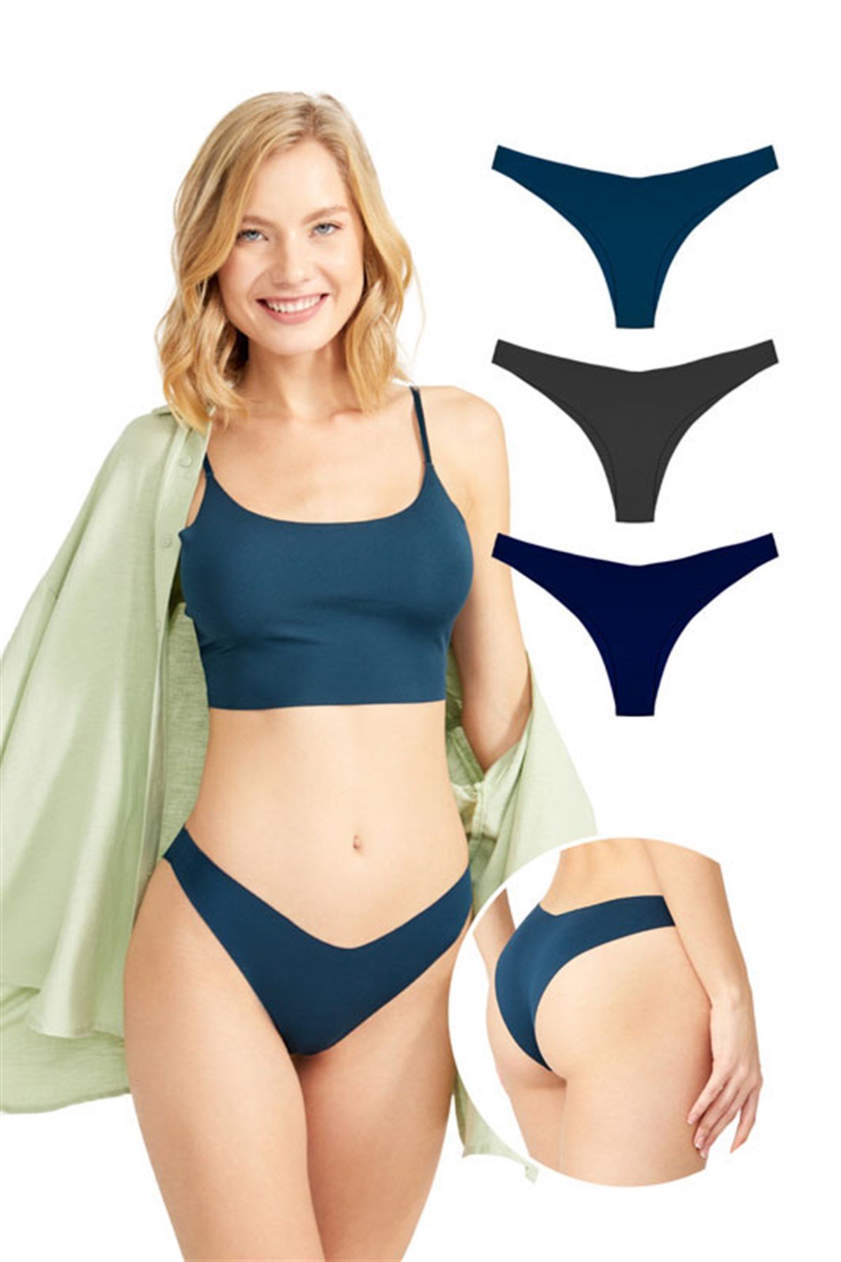 Basic Lazer Kesim Brezilya Külot 3'lü Paket - 1