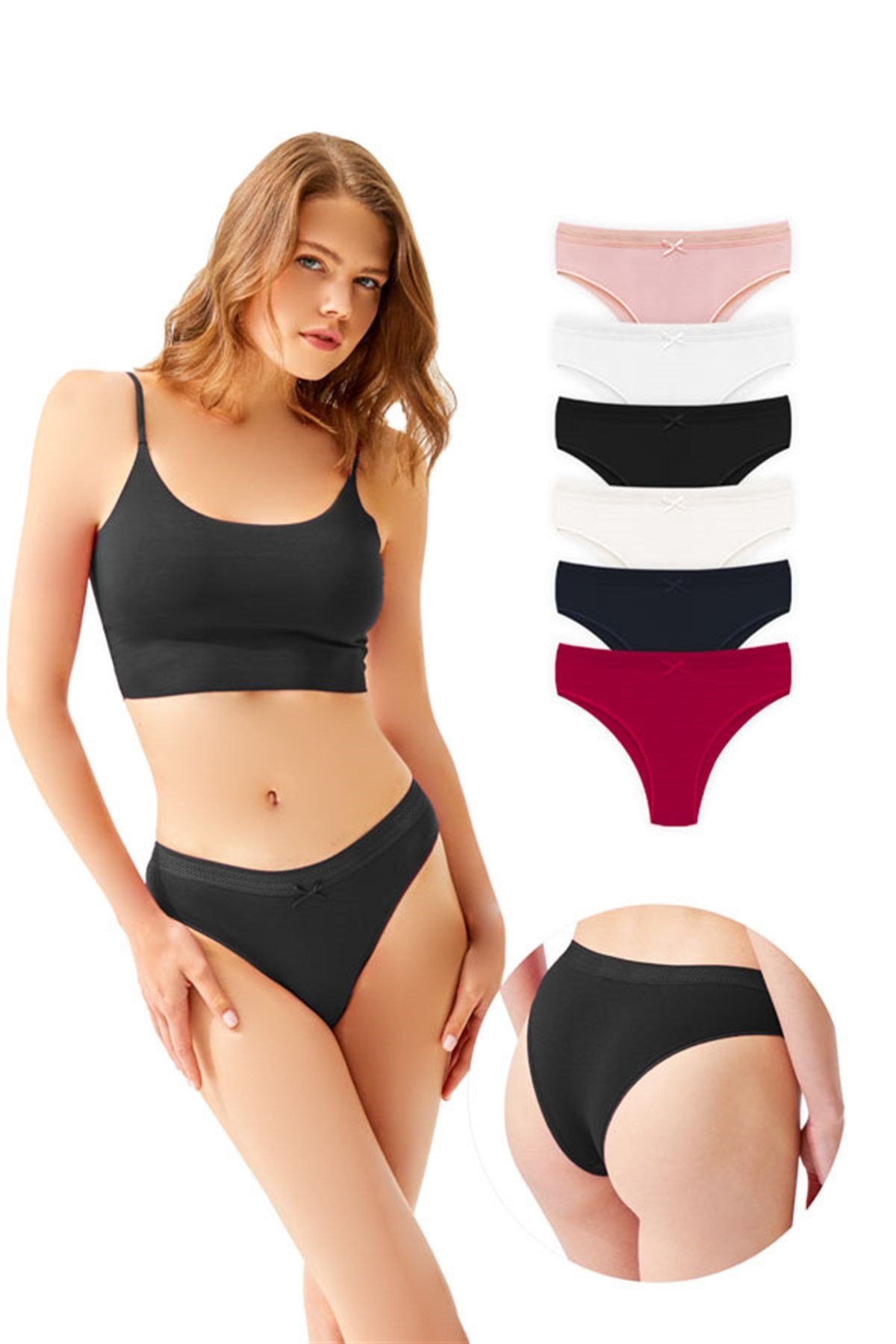 Basic Spor File Lastikli Pamuklu Brezilya Külot 6'lı Paket-2