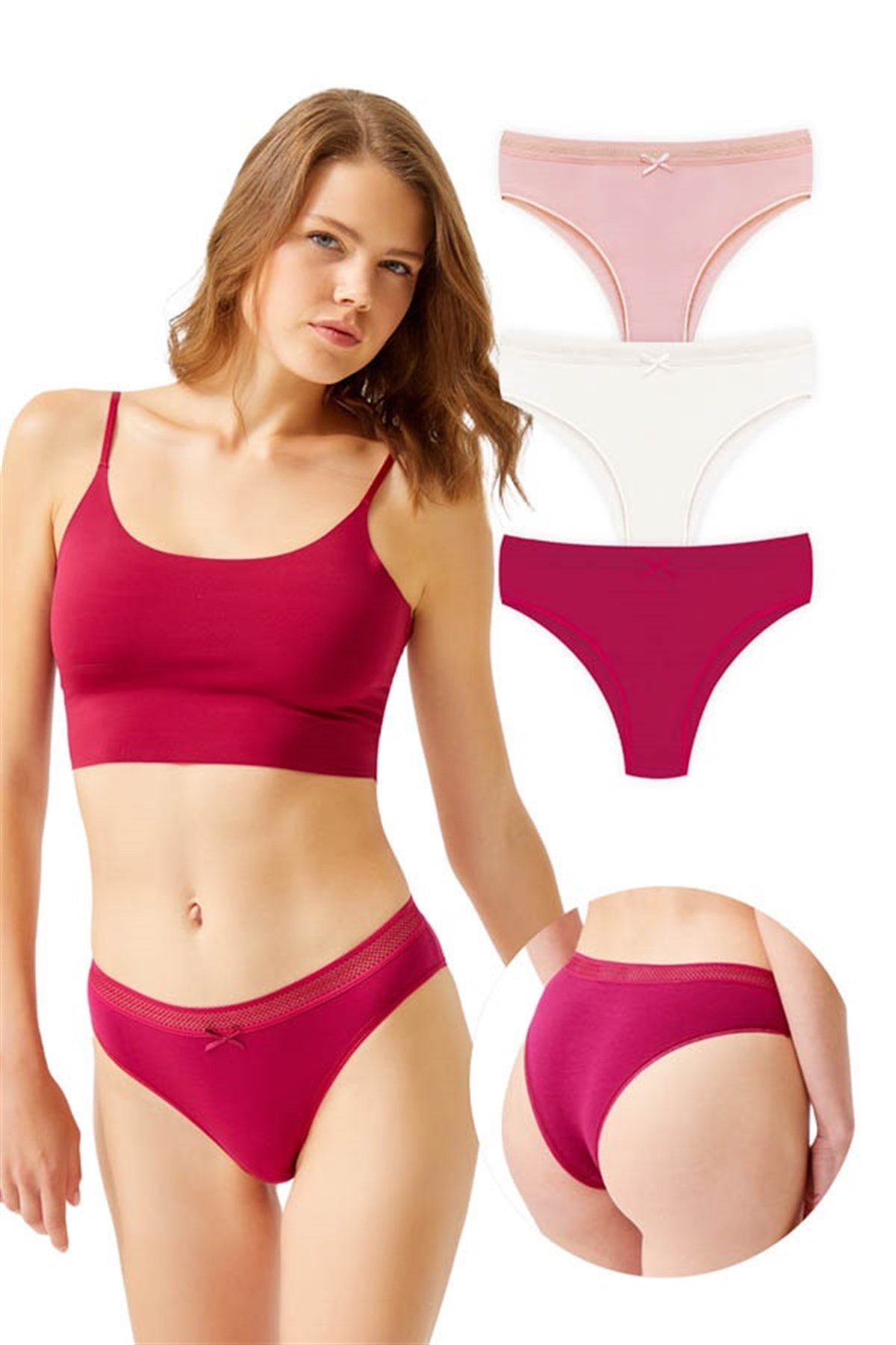 Basic Spor File Lastikli Pamuklu Brezilya Külot 3'lü Paket - 4