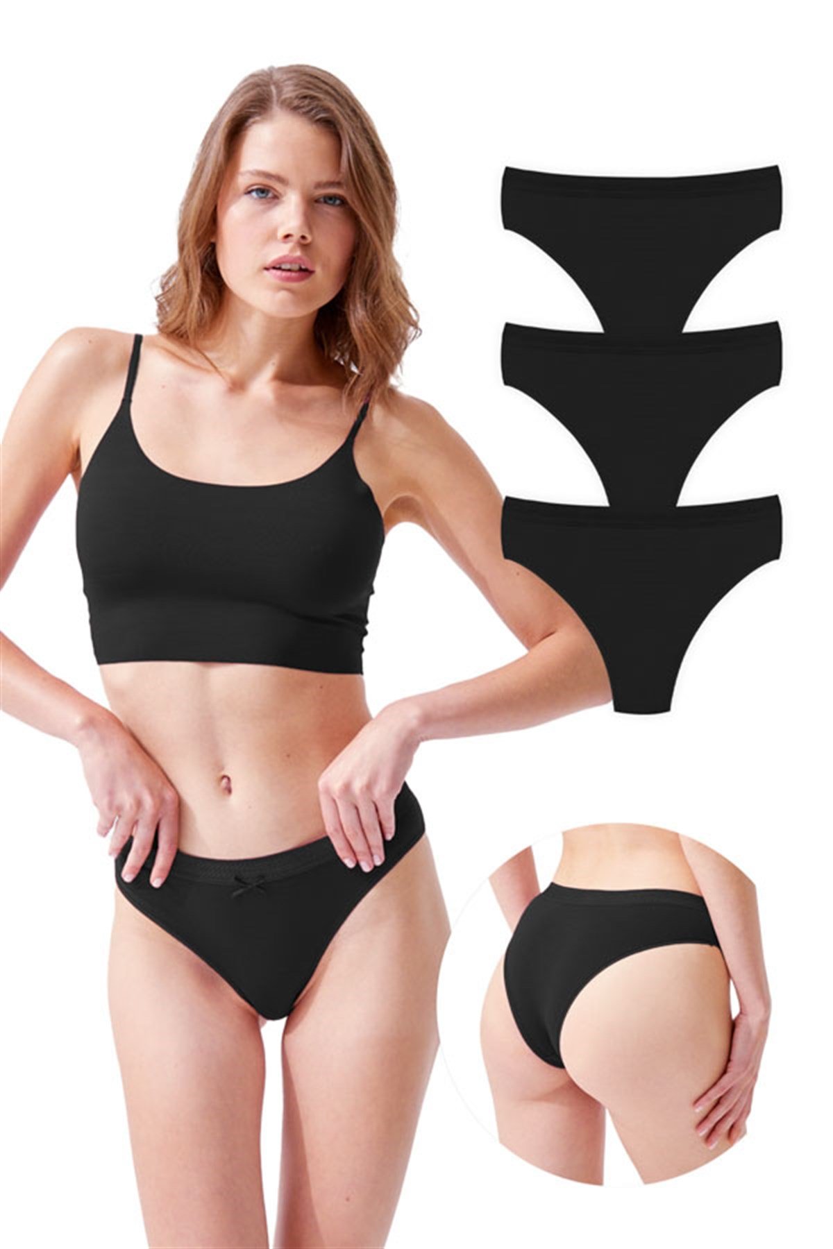 3'lü Paket Basic Spor File Lastikli Pamuklu Brazilian Külot