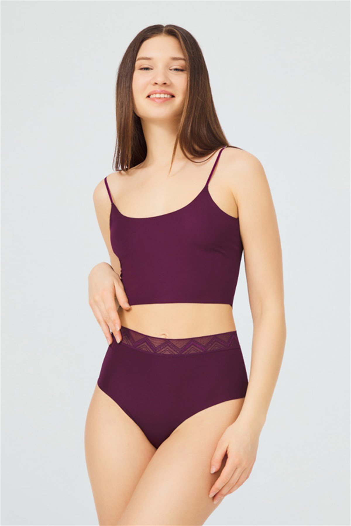 Basic Yüksek Bel Lazer Kesim 7'li Paket Mor Bikini Külot