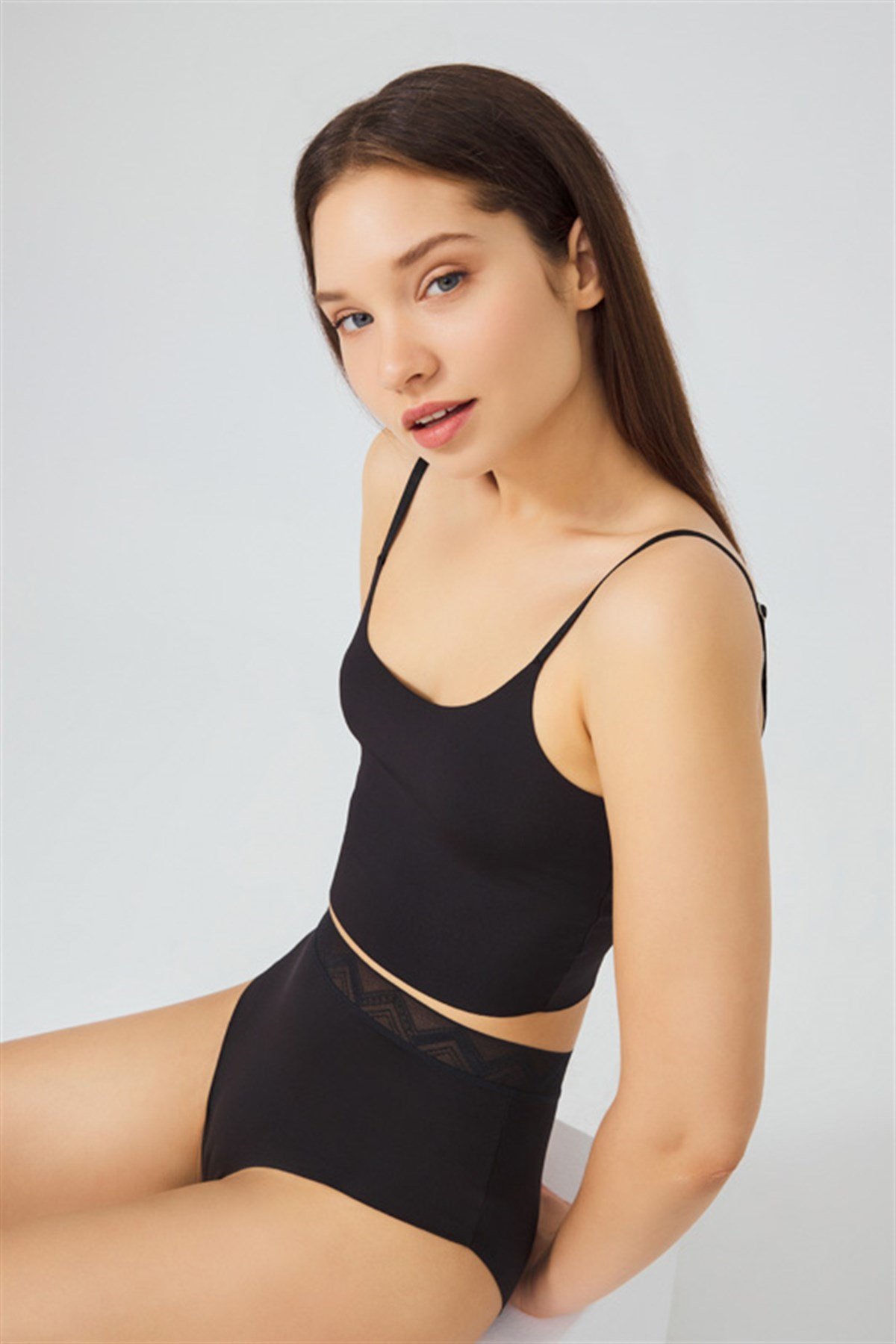 7'li Paket Siyah Yüksek Bel Lazer Kesim Bikini Külot