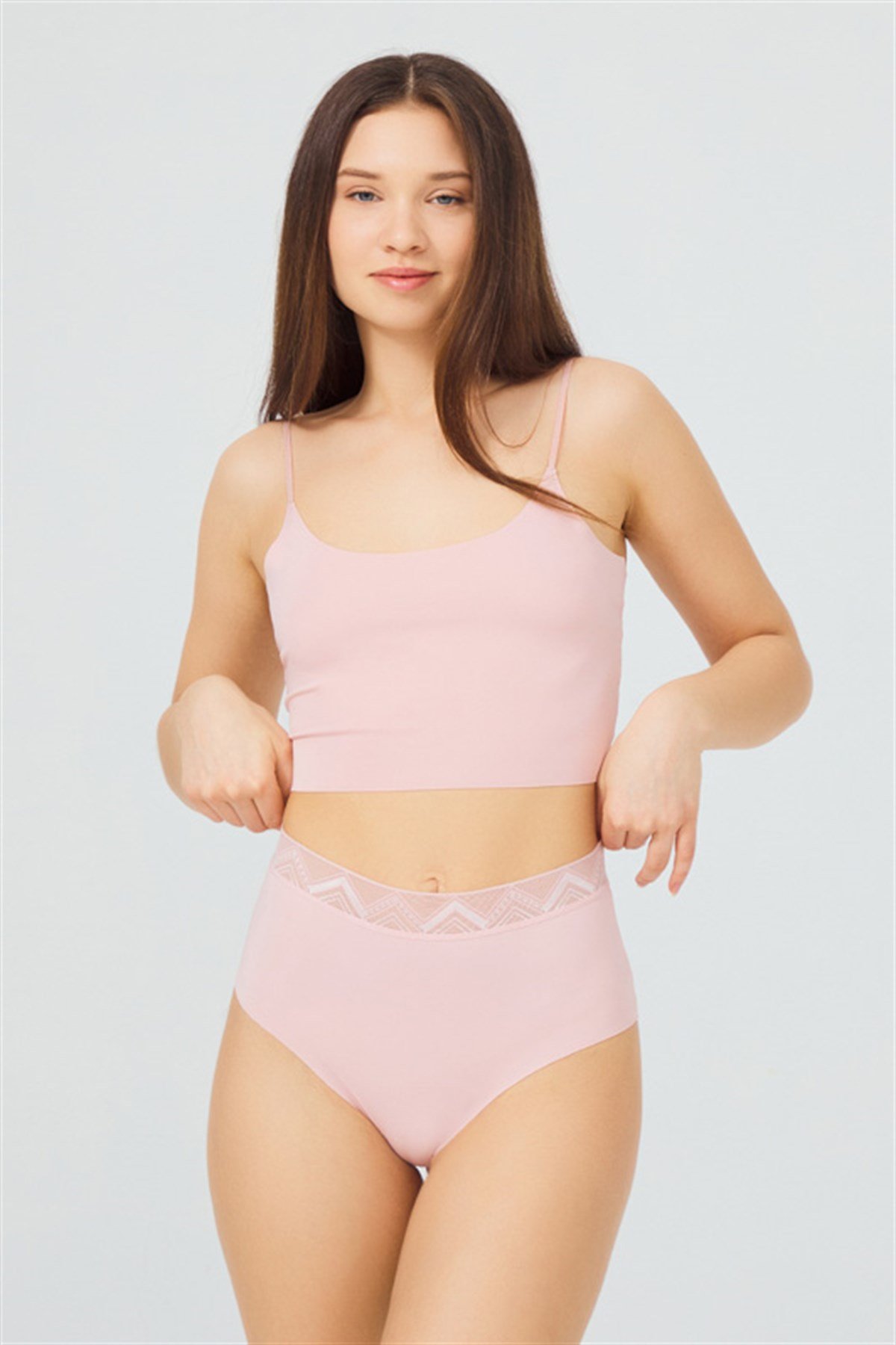 Basic Yüksek Bel Lazer Kesim 7'li Paket Pembe Bikini Külot