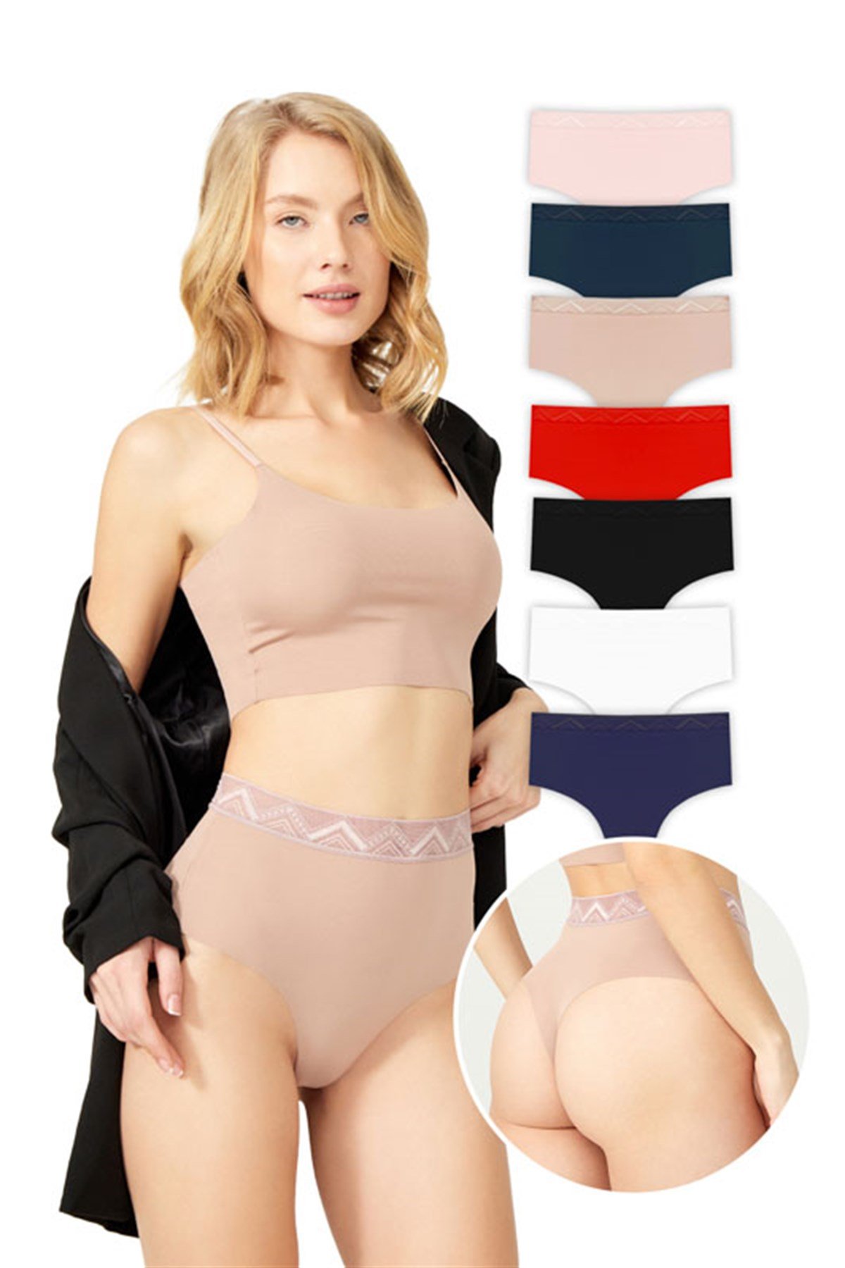 Basic Yüksek Bel Lazer Kesim Tanga Külot 7'li Paket