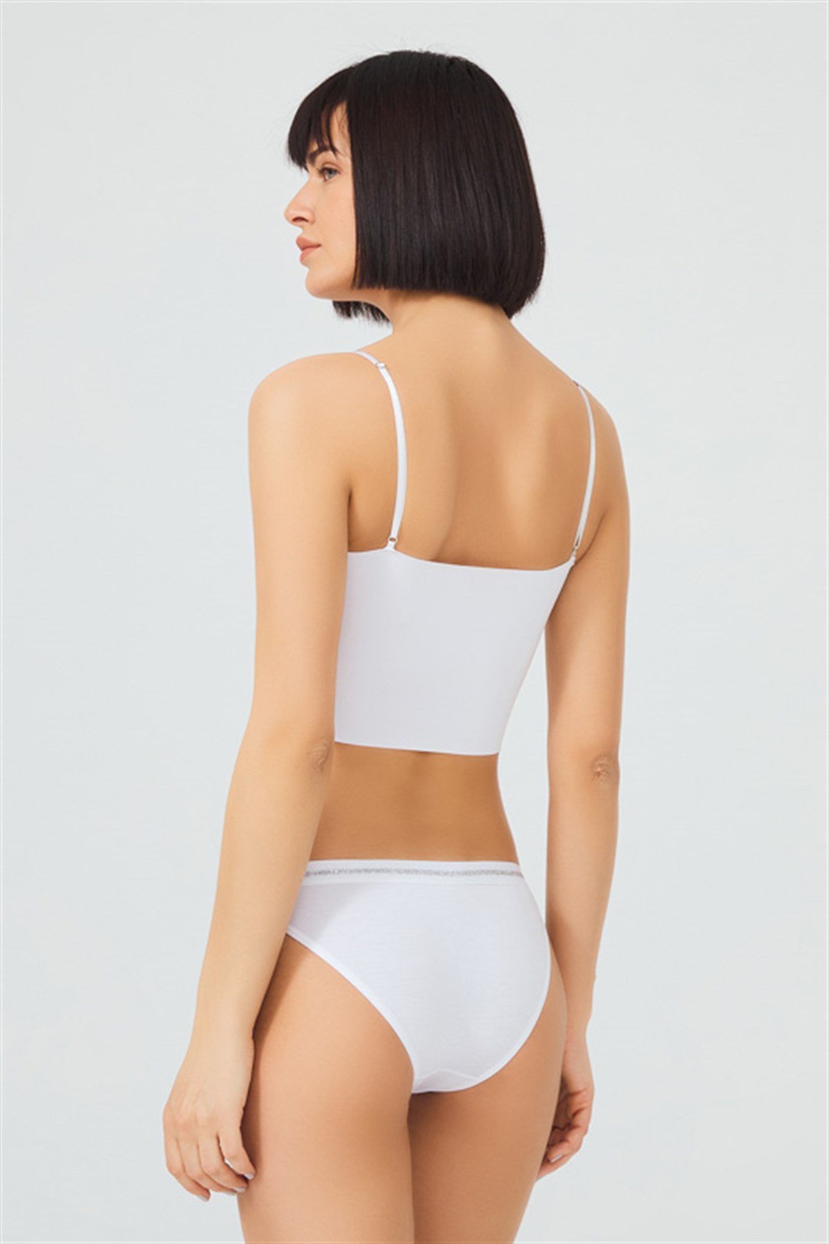 Beyaz Simli Şerit Lastikli Bikini Külot
