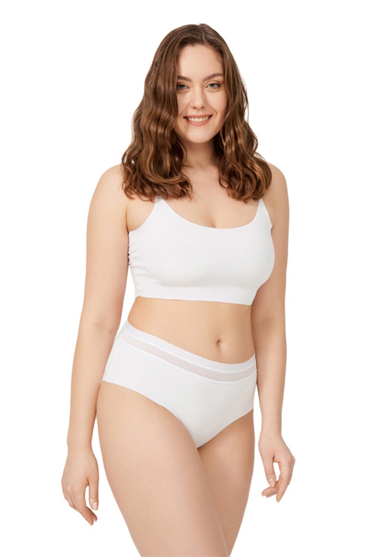Beyaz Lazer Kesim Lastik Detaylı Büyük Beden Bikini Külot