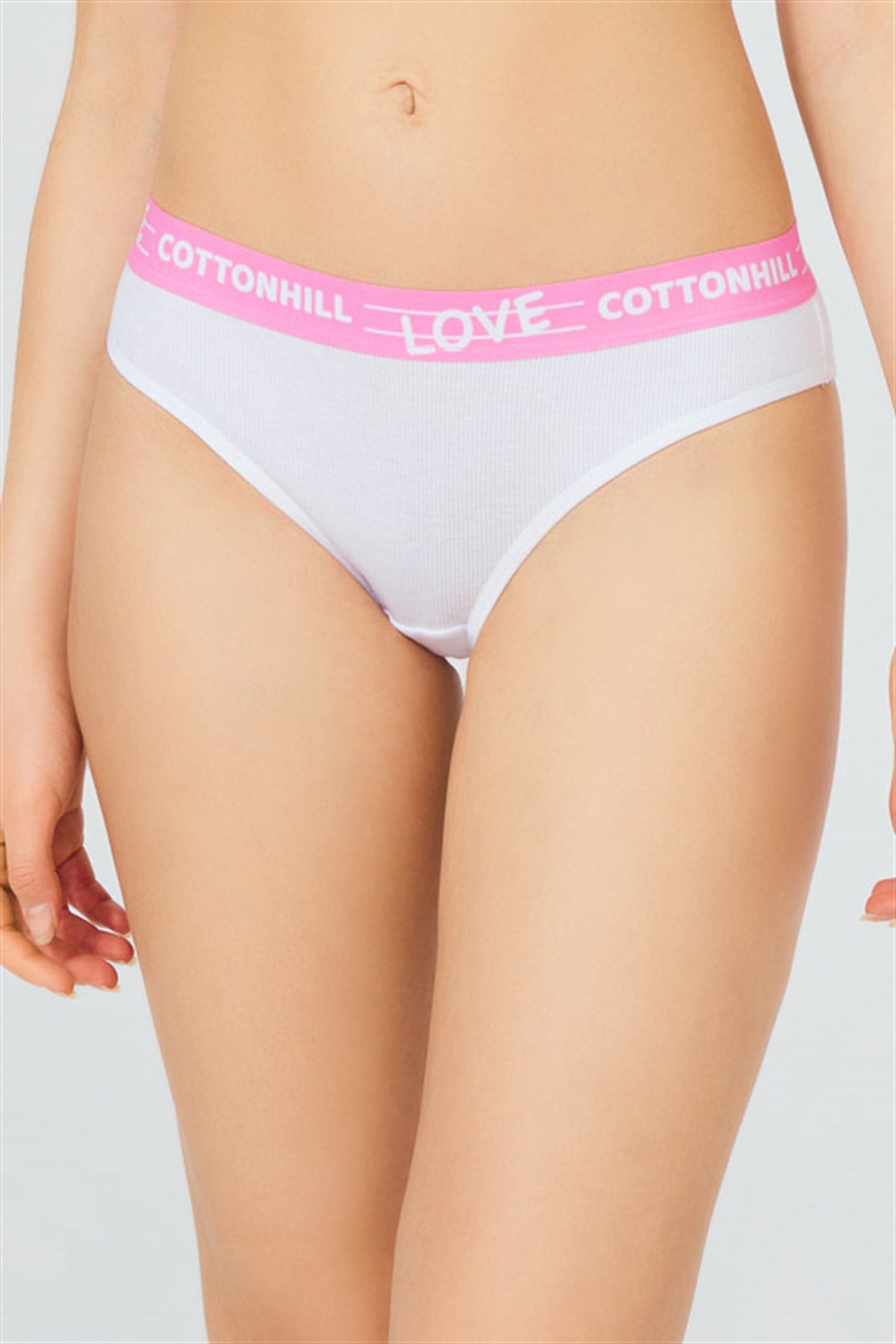 Beyaz Pembe Lastikli Kadın Brazilian Külot