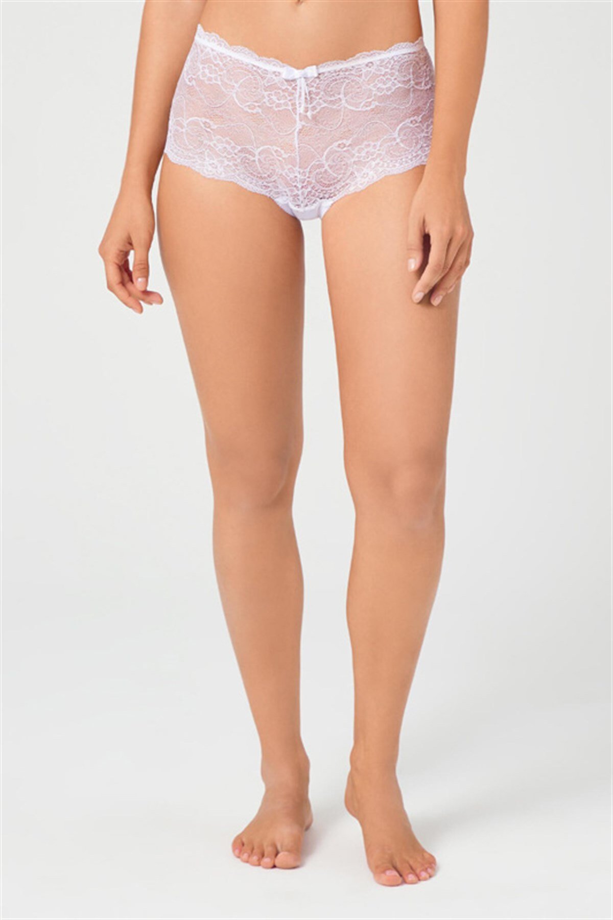 Beyaz Transparan Dantelli Kadın Tanga Şort Külot