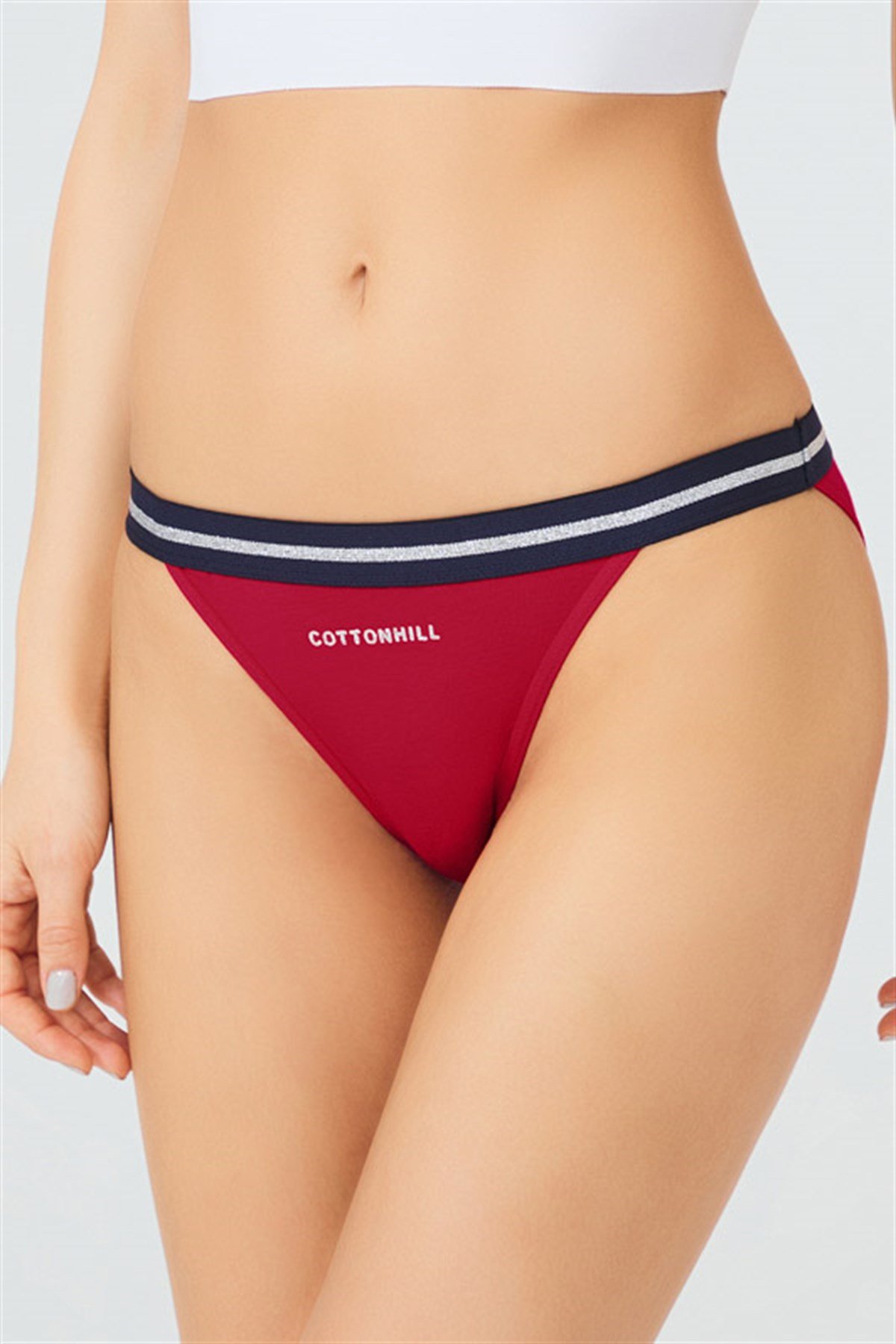 Bordo Simli Şerit Lastikli Bikini Külot