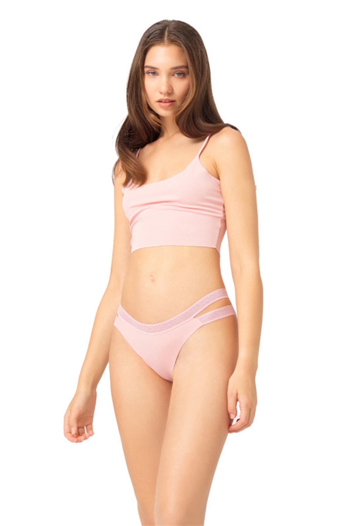 5'li Paket Lazer Kesim Çift File Lastikli Pembe Brazillian Külot