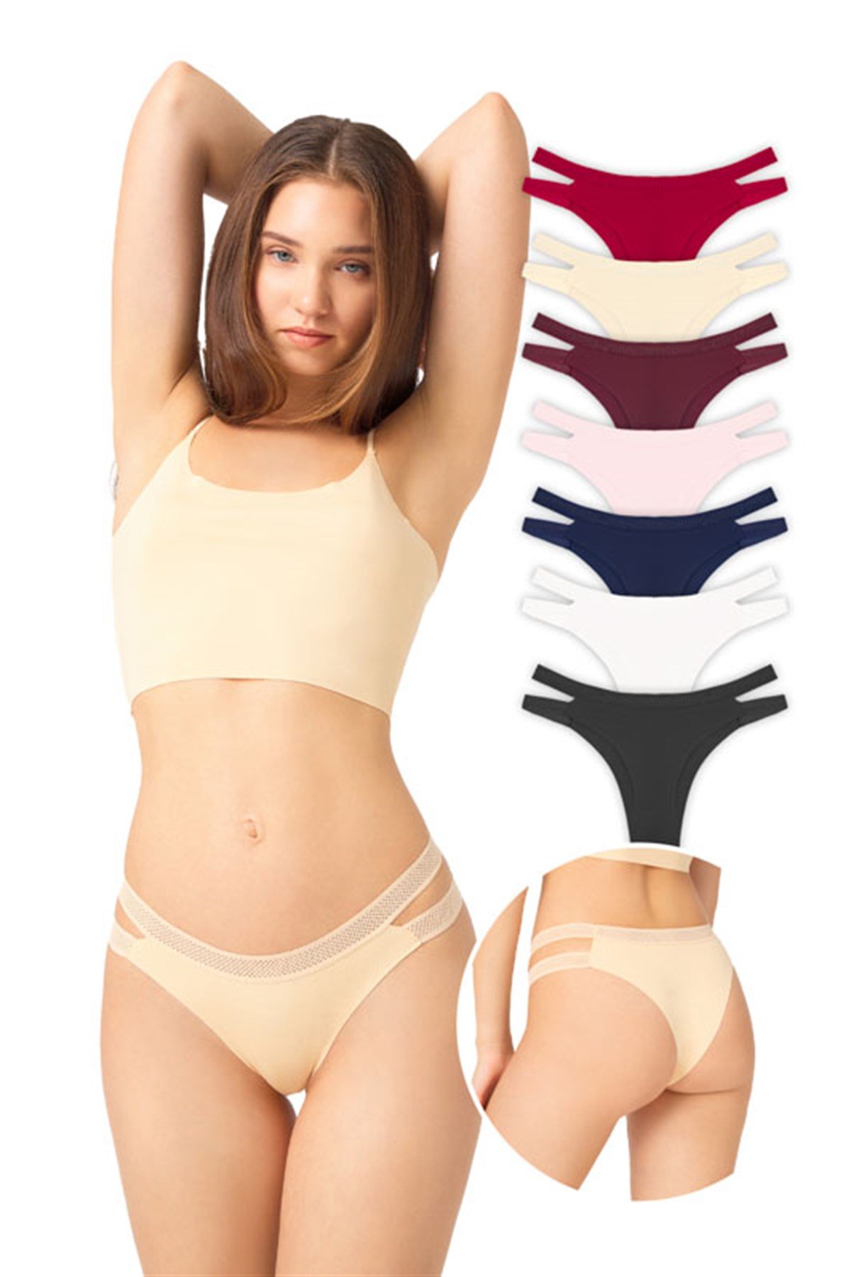 Çift File Lastikli Lazer Kesim Sarı Brazillian Külot 7'li Paket