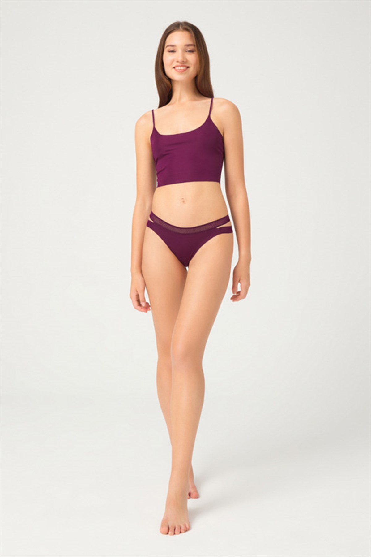 5'li Paket Mor Lazer Kesim Çift File Lastikli Brazillian Külot