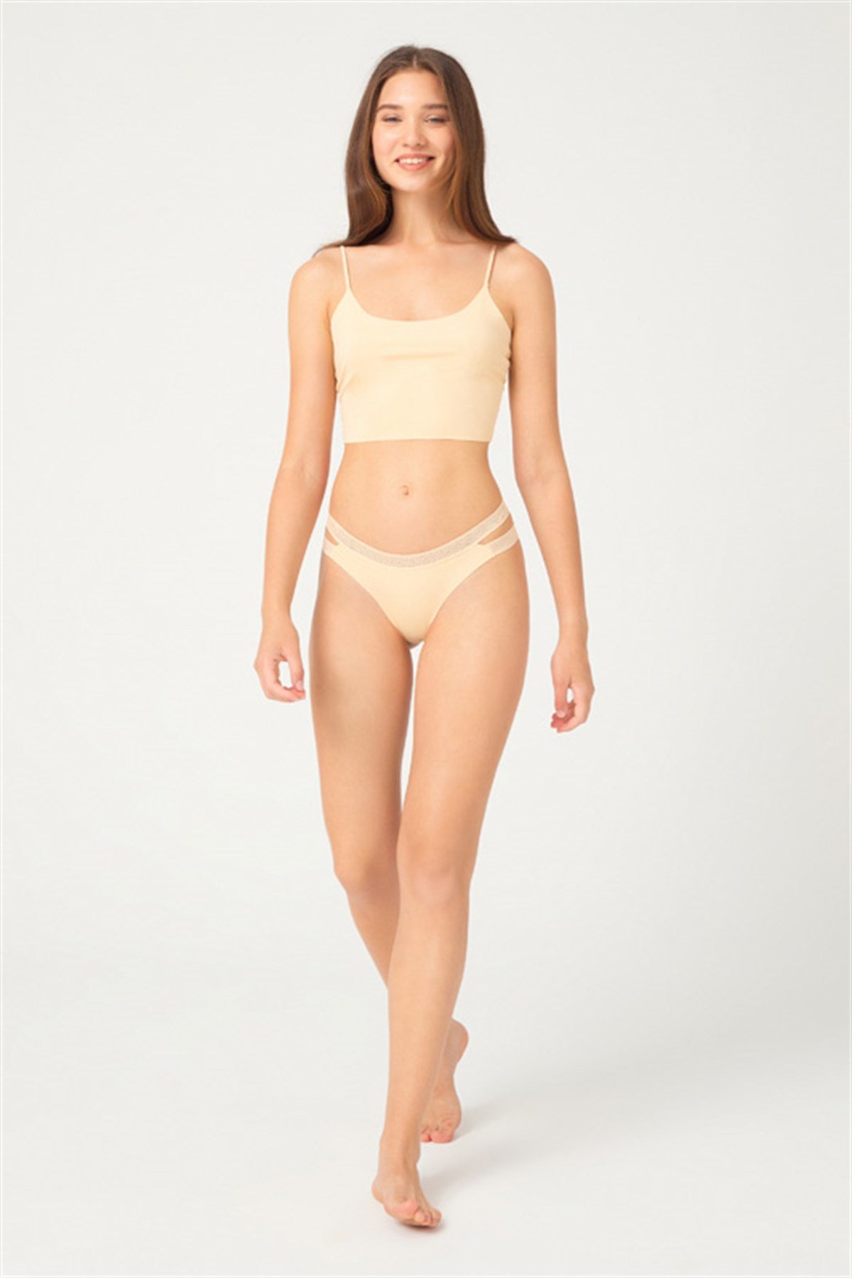 3'lü Paket Lazer Kesim Çift File Lastikli Sarı Brazillian Külot