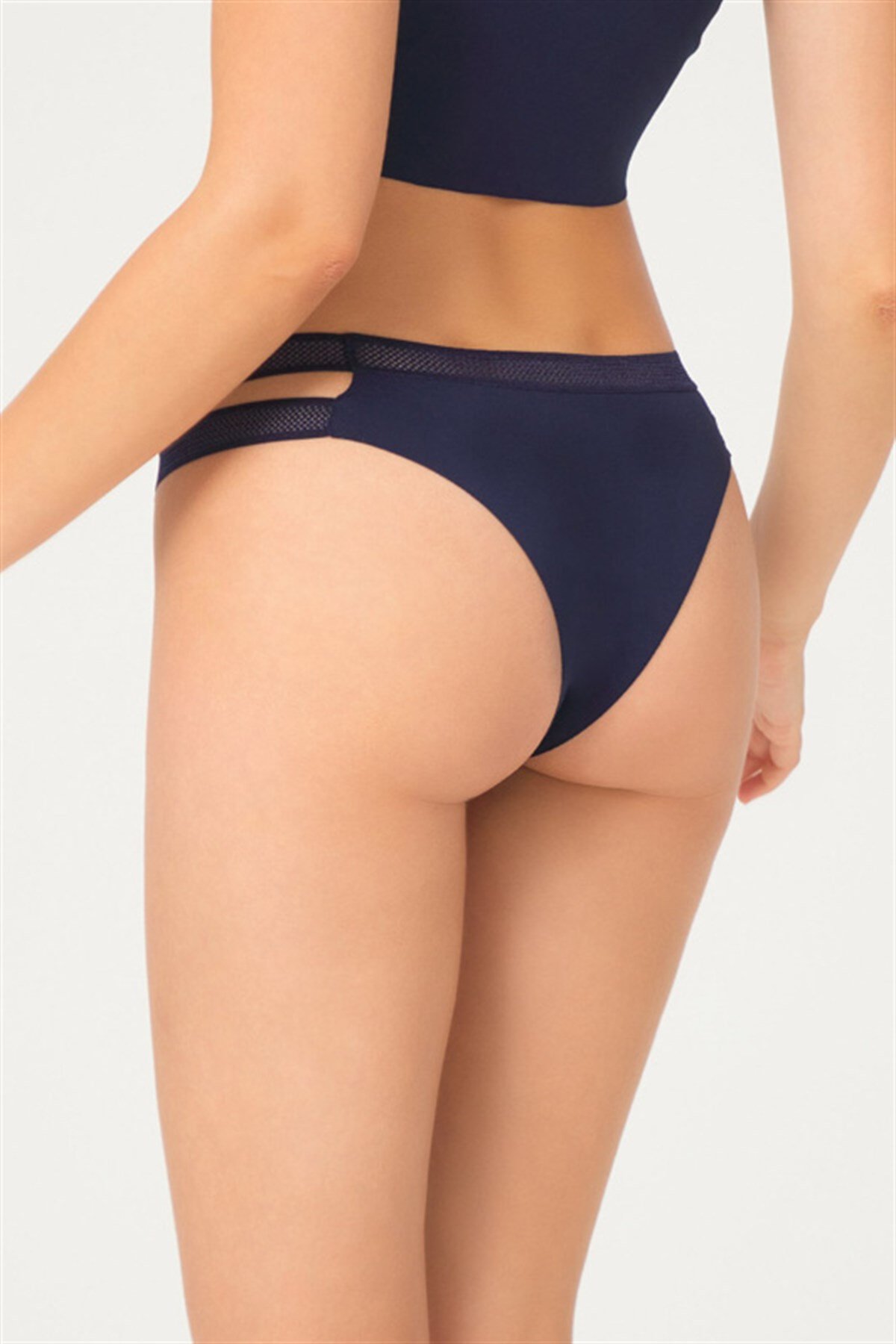 5'li Paket Lacivert Lazer Kesim Çift File Lastikli Brezilya Külot