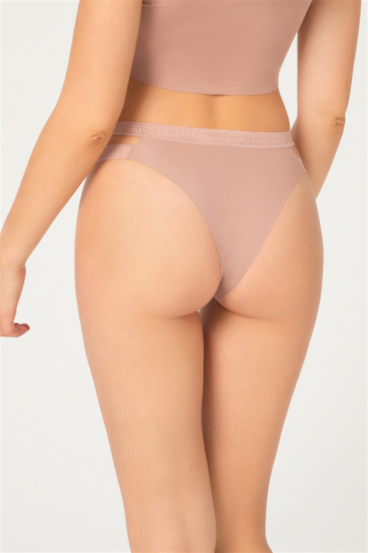 3'lü Paket Lazer Kesim Çift File Lastikli Ten Rengi Brezilya Külot