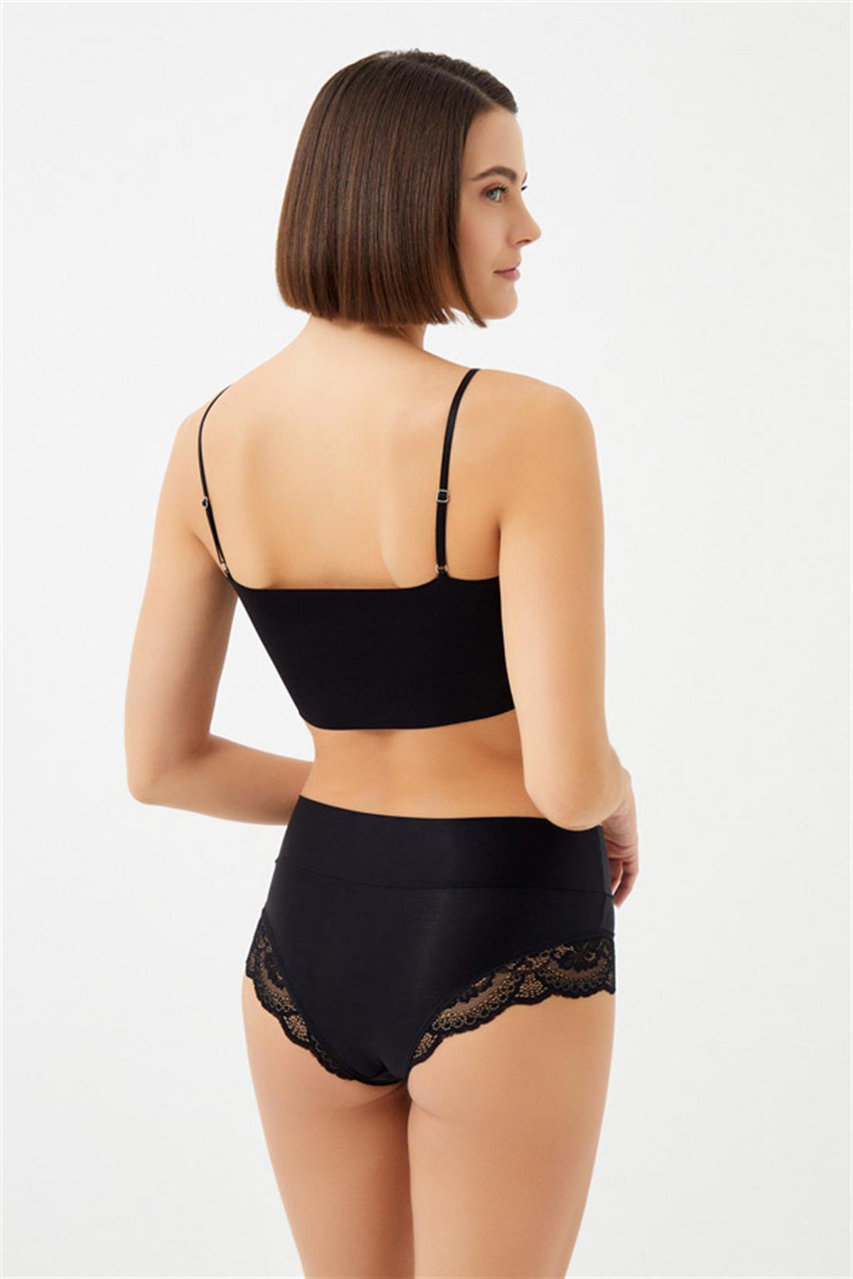Dantel Detaylı Mikro Saten Yüksek Bel Kadın Bikini Külot 5'li Paket