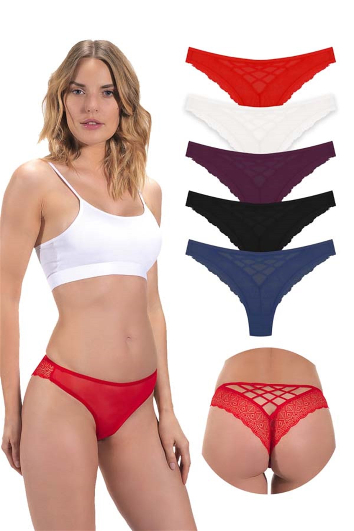 Dantelli İp Detaylı Transparan Kadın Bikini Külot