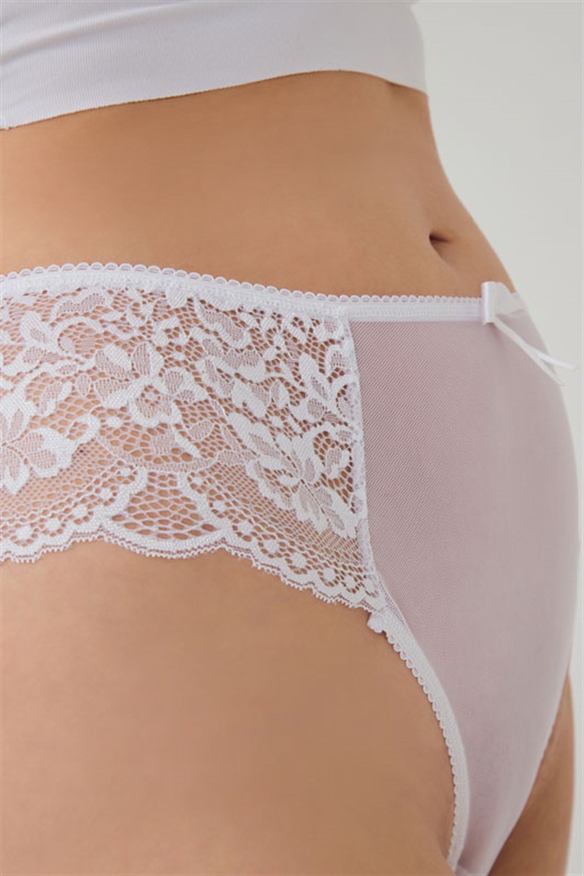 Dantelli Tül Detaylı Büyük Beden Kadın Brezilya 3'lü Paket Külot - 2