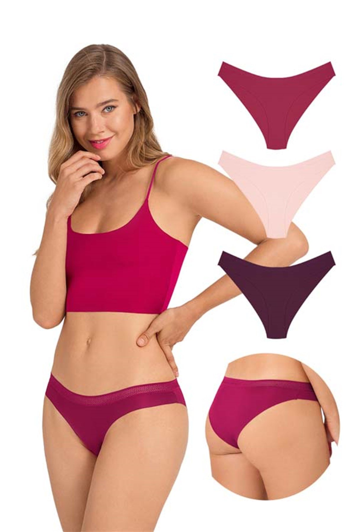 File Lastikli Lazer Kesim Bikini Külot 3'lü Paket