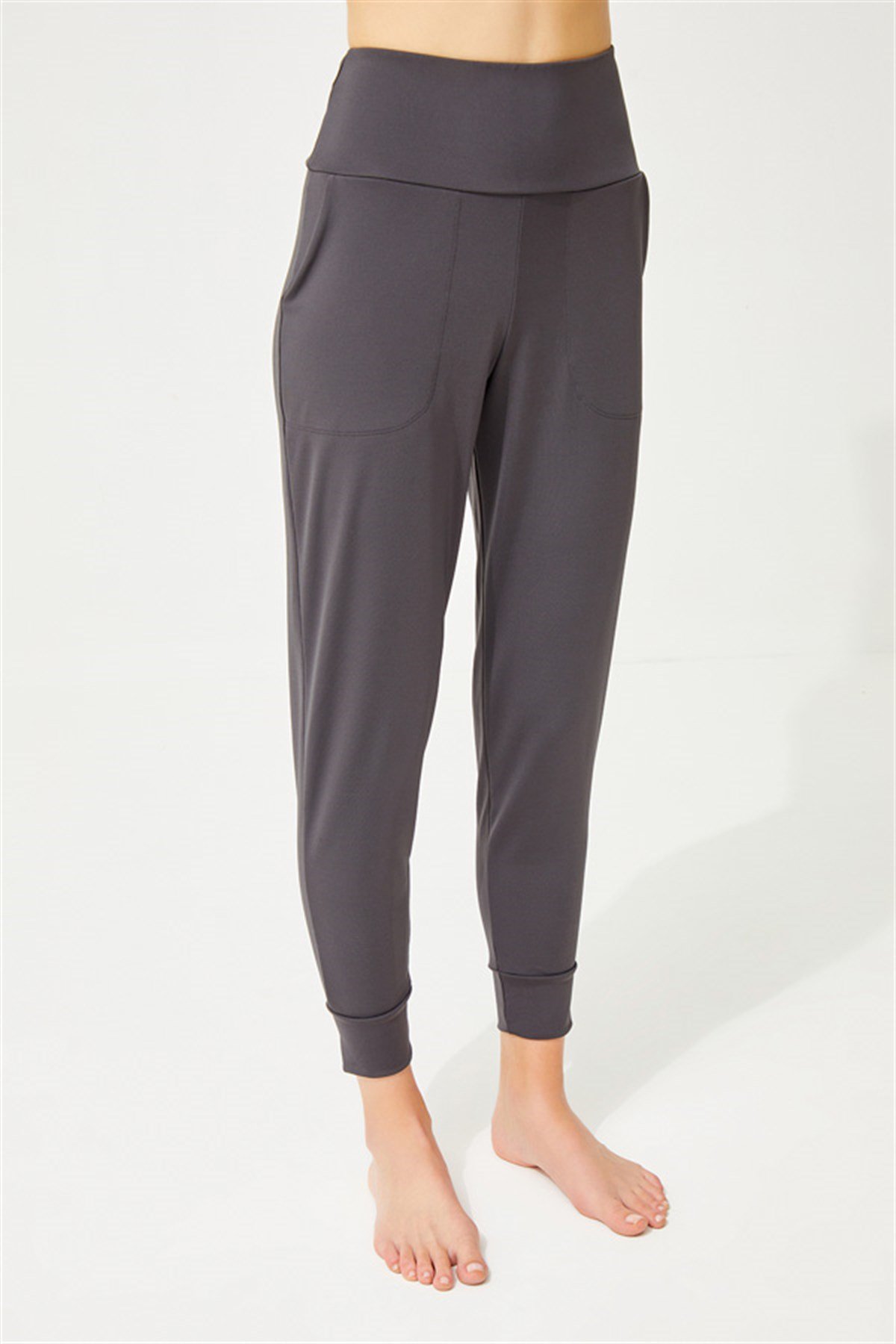 Füme Yüksek Bel Toparlayıcı Çift Cepli Kadın Jogger Eşofman Altı