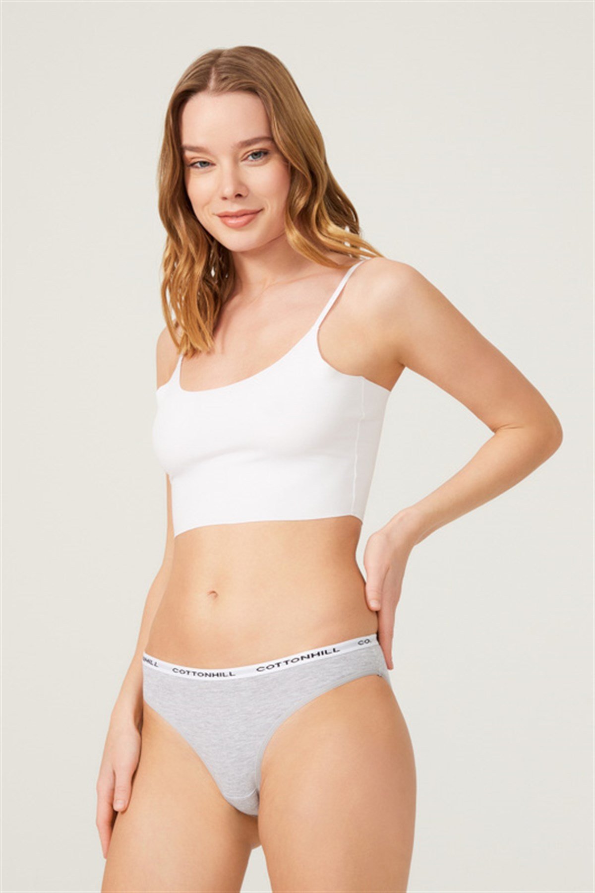Gri Basic Pamuklu Yazılı Lastik Detaylı Bikini Külot