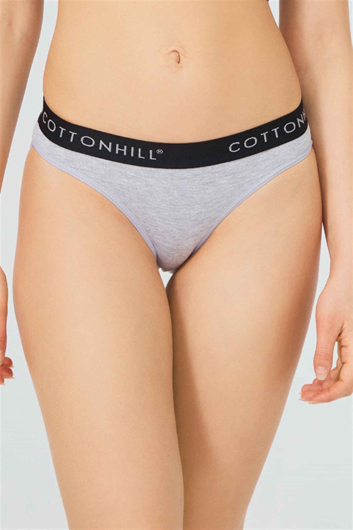 Gri Pamuklu Siyah Lastikli Basic Kadın Bikini Külot