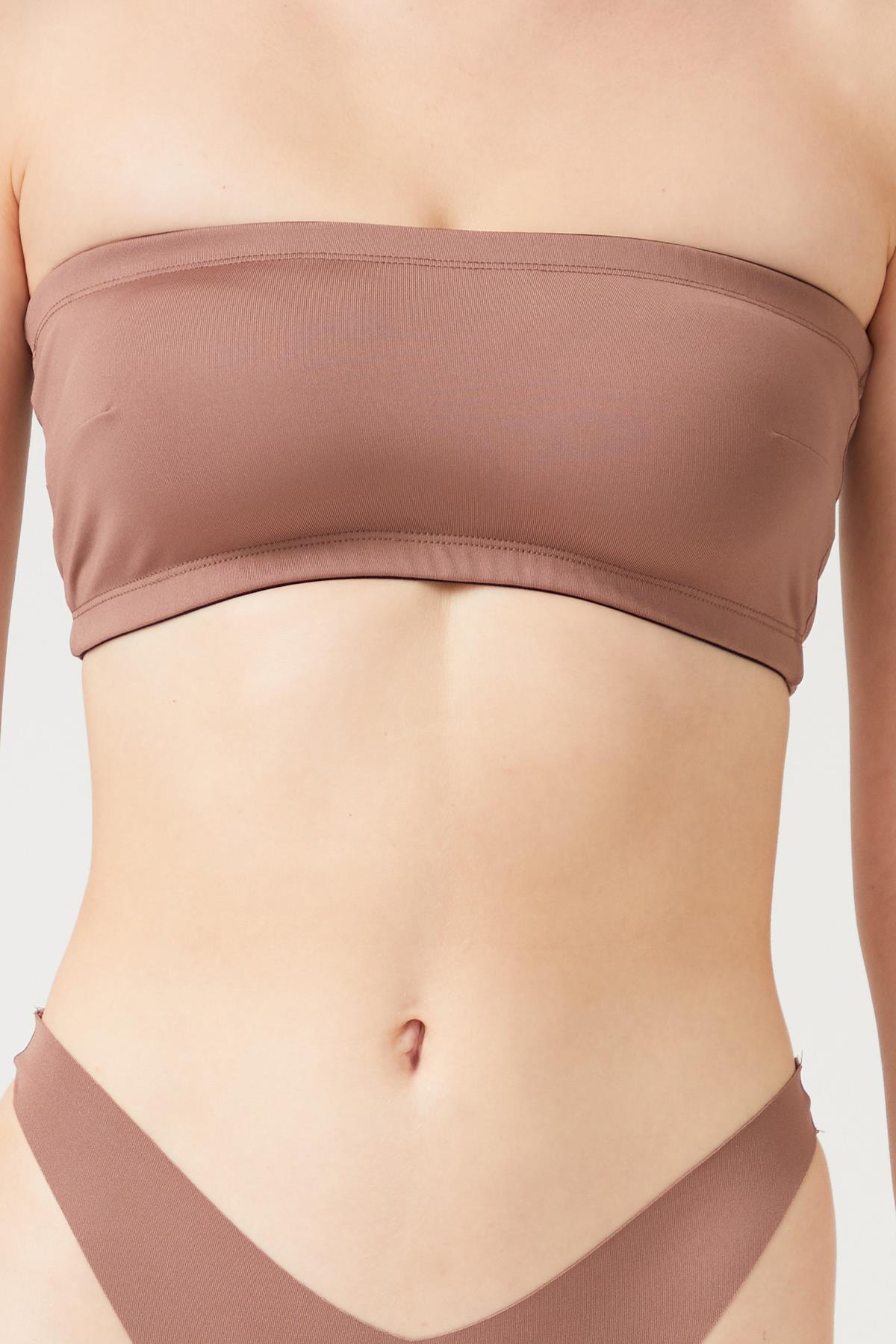 Kahverengi Straplez Crop Top Büstiyer