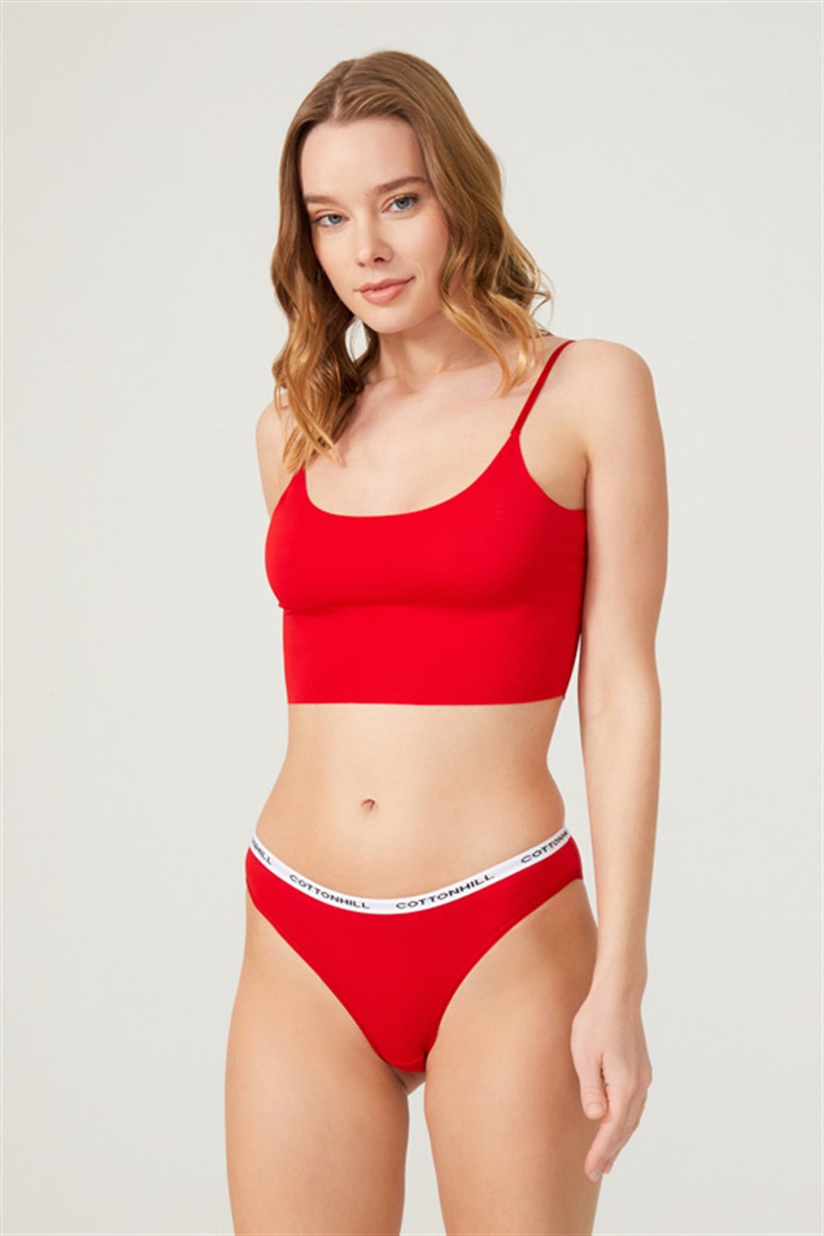 Kırmızı Basic Pamuklu Yazılı Lastik Detaylı Bikini Külot