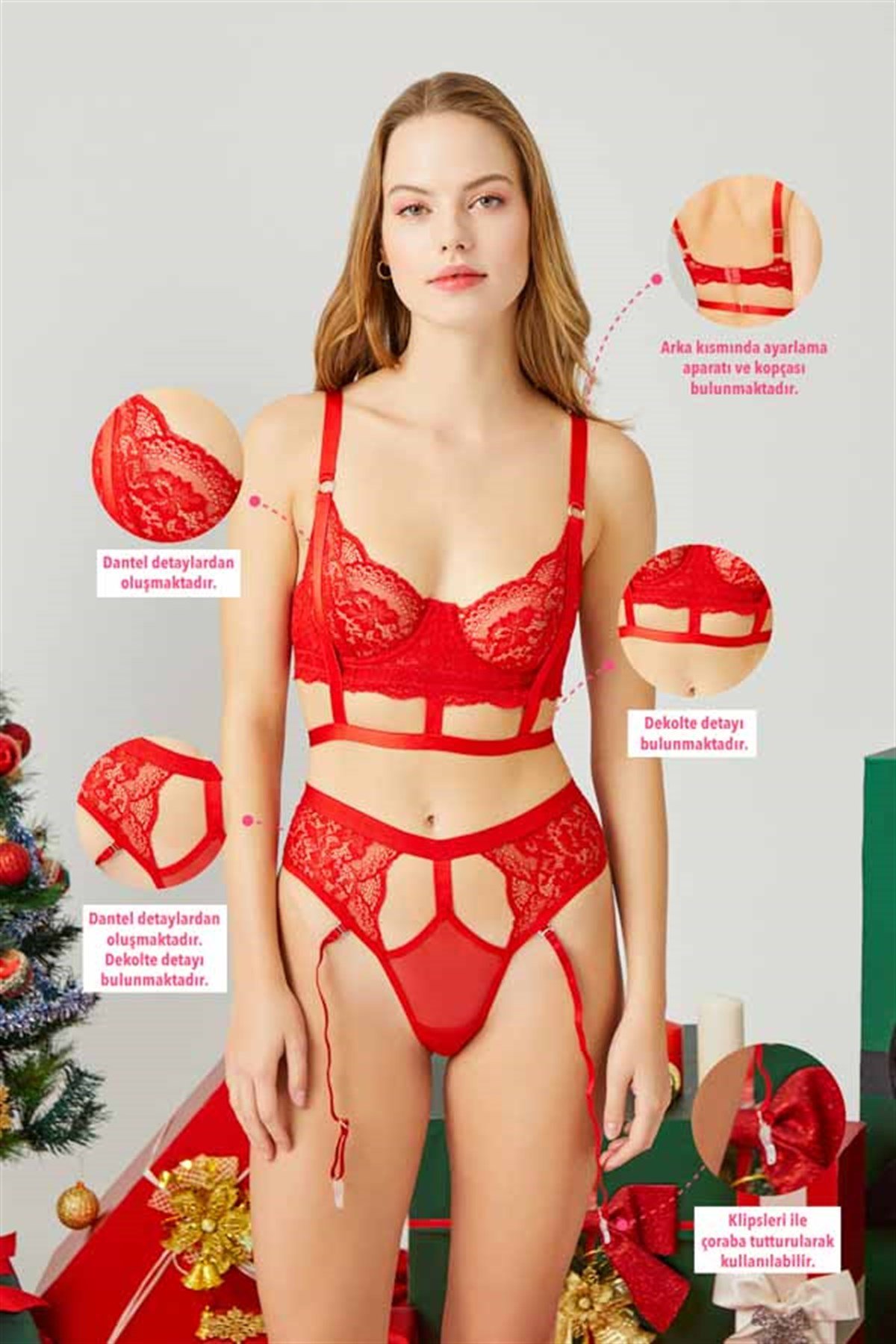 kırmızı transparan sütyen takımı