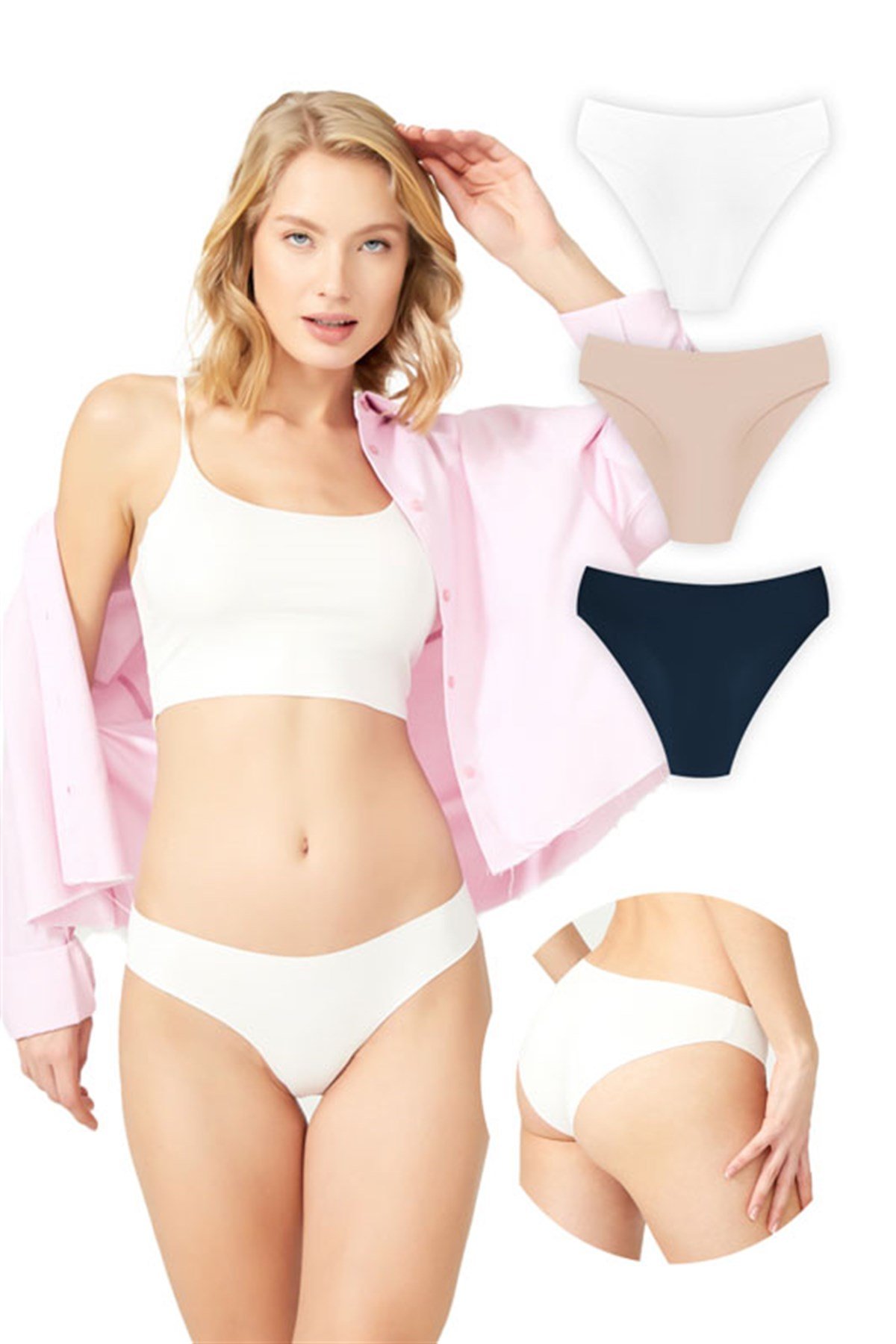 Klasik Basic Lazer Kesim Bikini Külot 3'lü Paket - 2