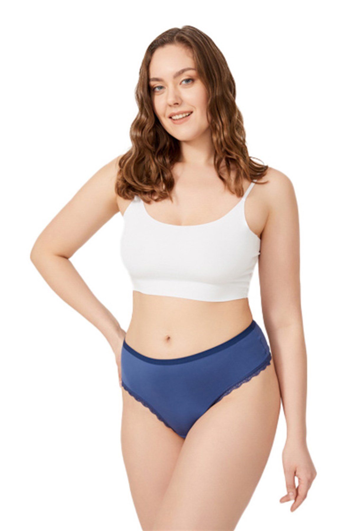 Koyu Kobalt Dantel Detaylı Mikrofiber Büyük Beden Tanga Külot