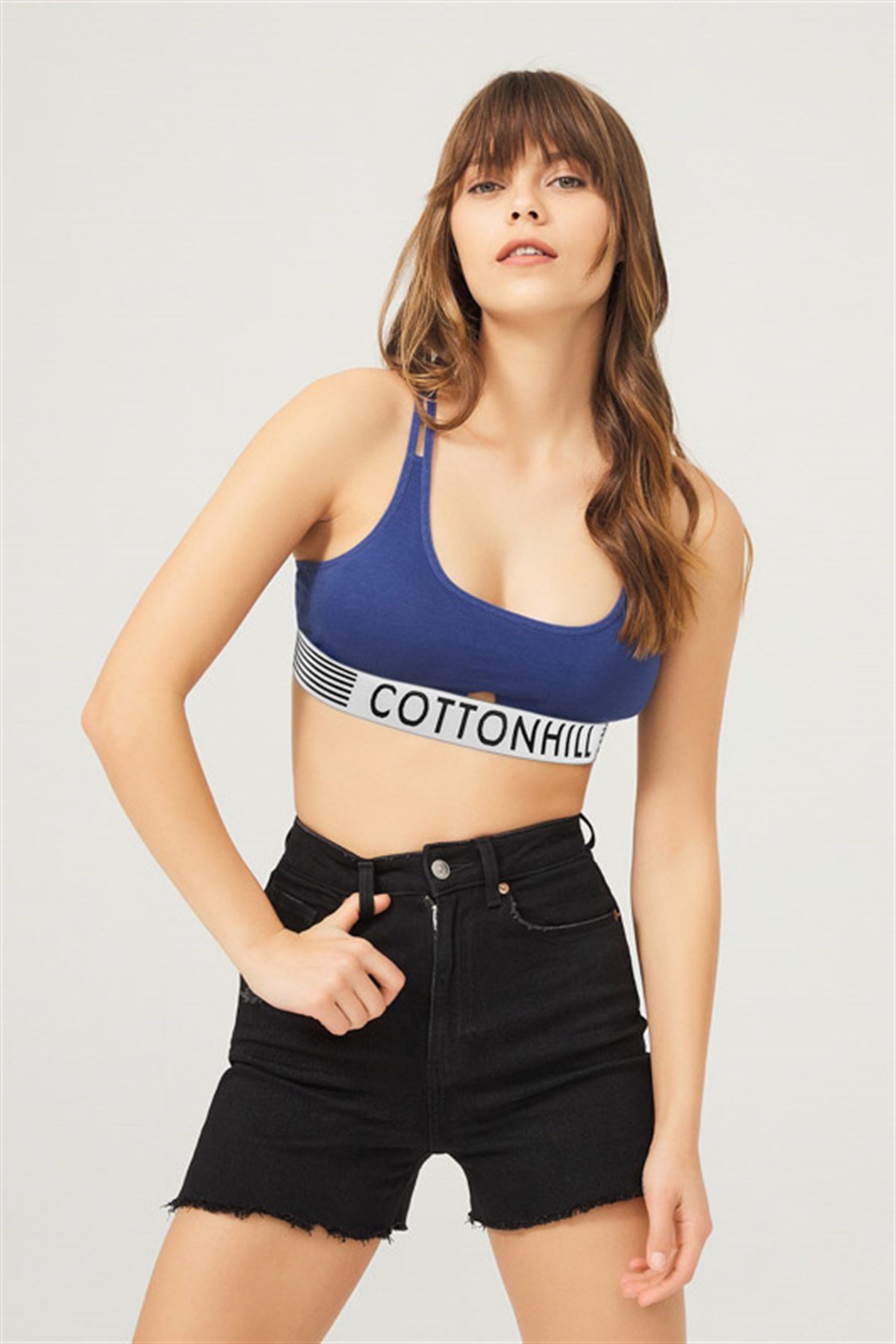 Koyu Kobalt Sırtı Çapraz İpli Spor Kaplı Kadın Bralet Sütyen