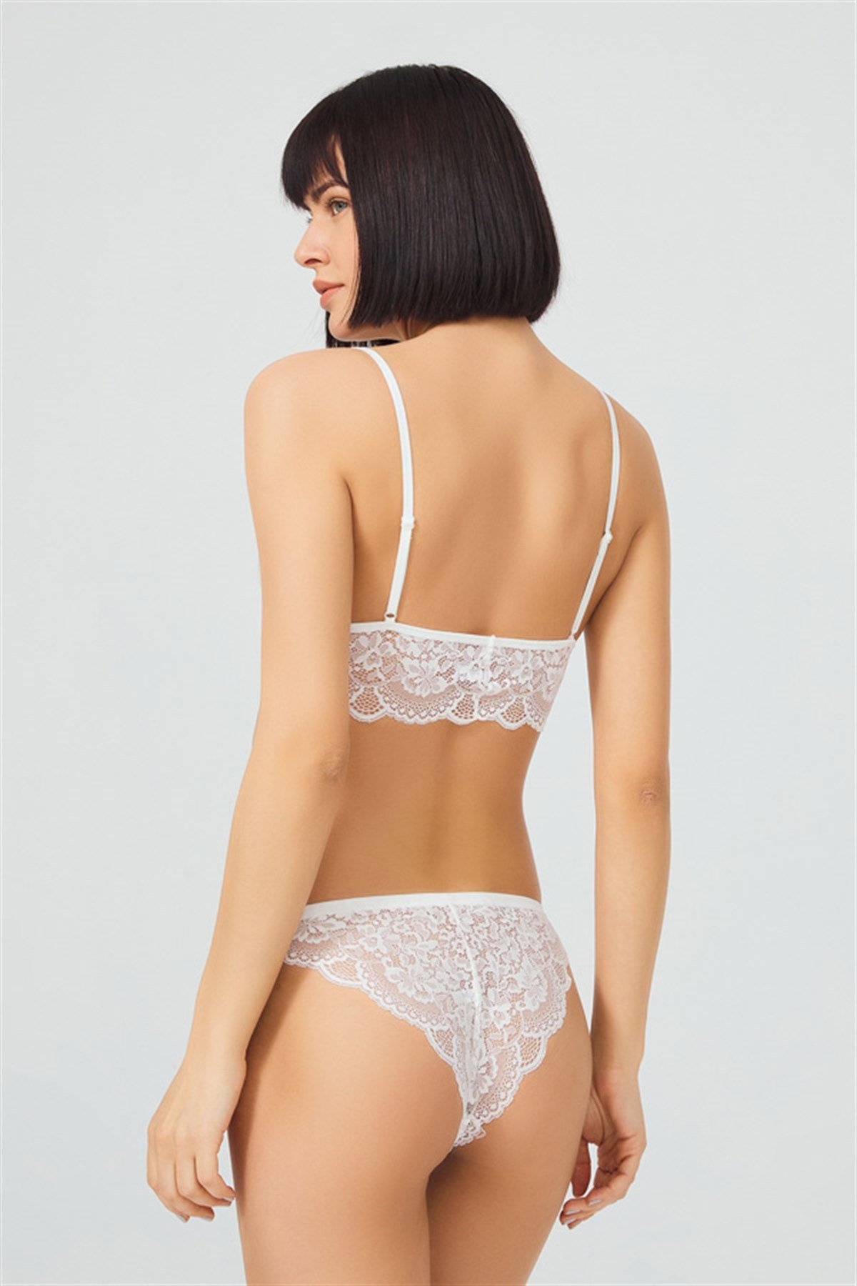 Krem Dantelli Transparan Balensiz Kadın Sütyen Takımı