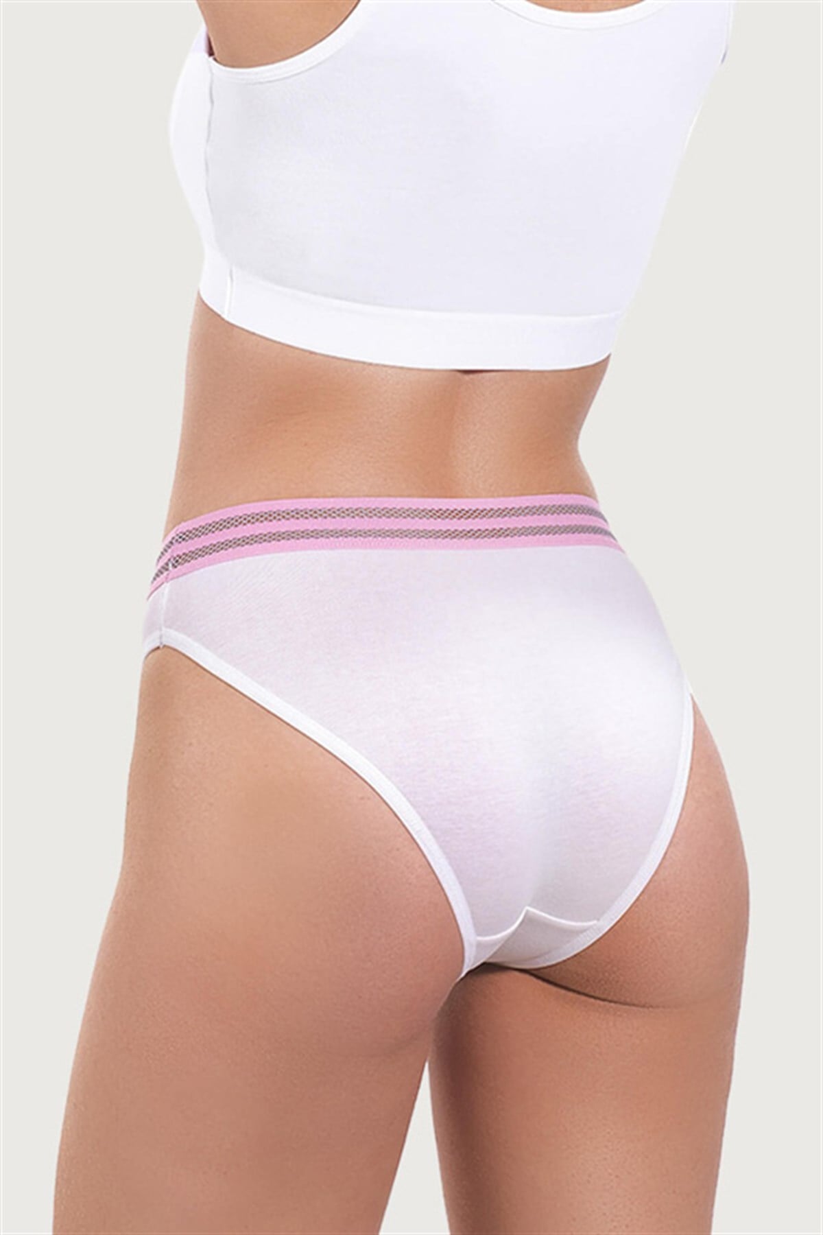 Krem Spor Basic Şerit Lastikli Pamuk Kadın Bikini Külot