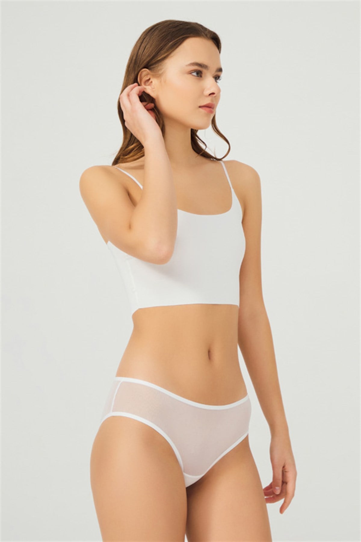 Krem Tül Özel Bölgesi Açık Fantezi Kadın Bikini Külot