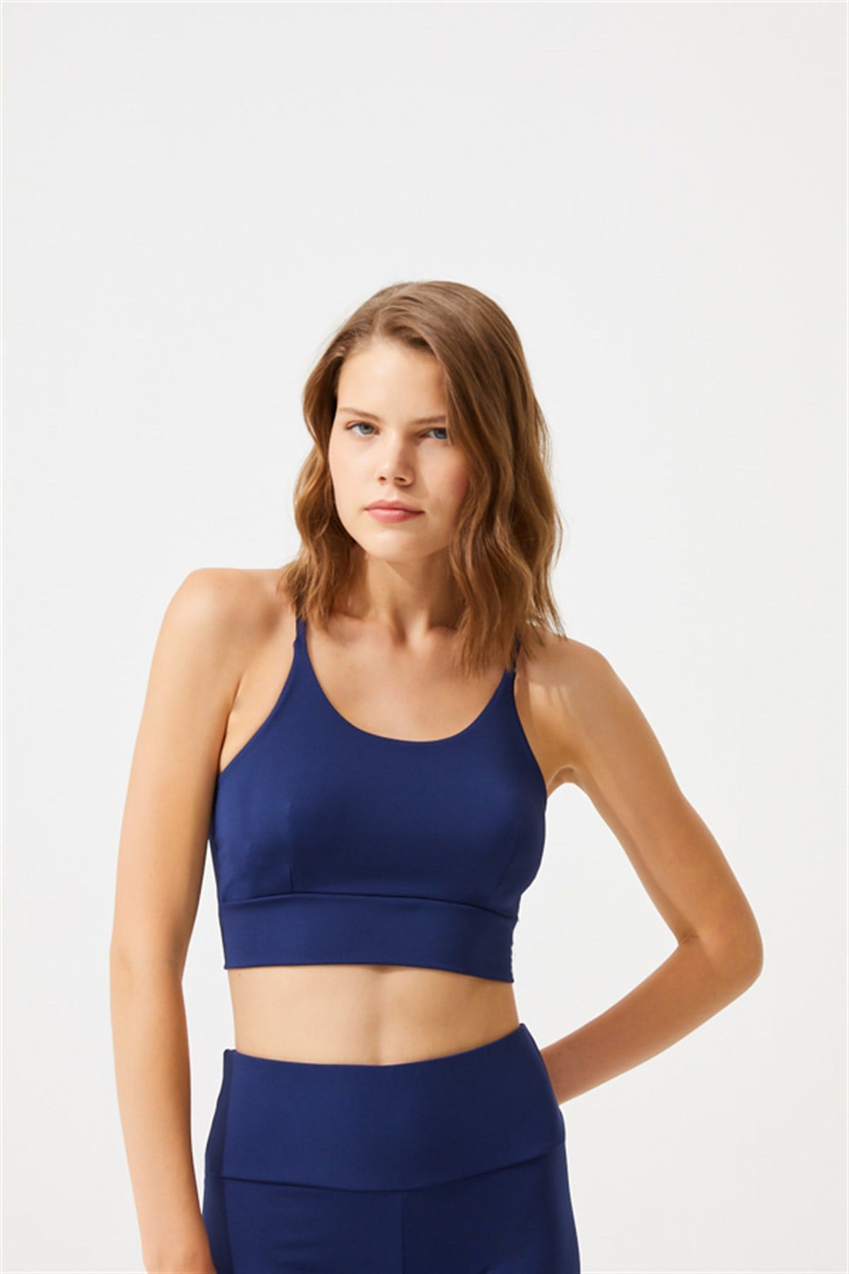 Lacivert Ayarlanabilir Askılı Hafif Destekli Crop Top Büstiyer