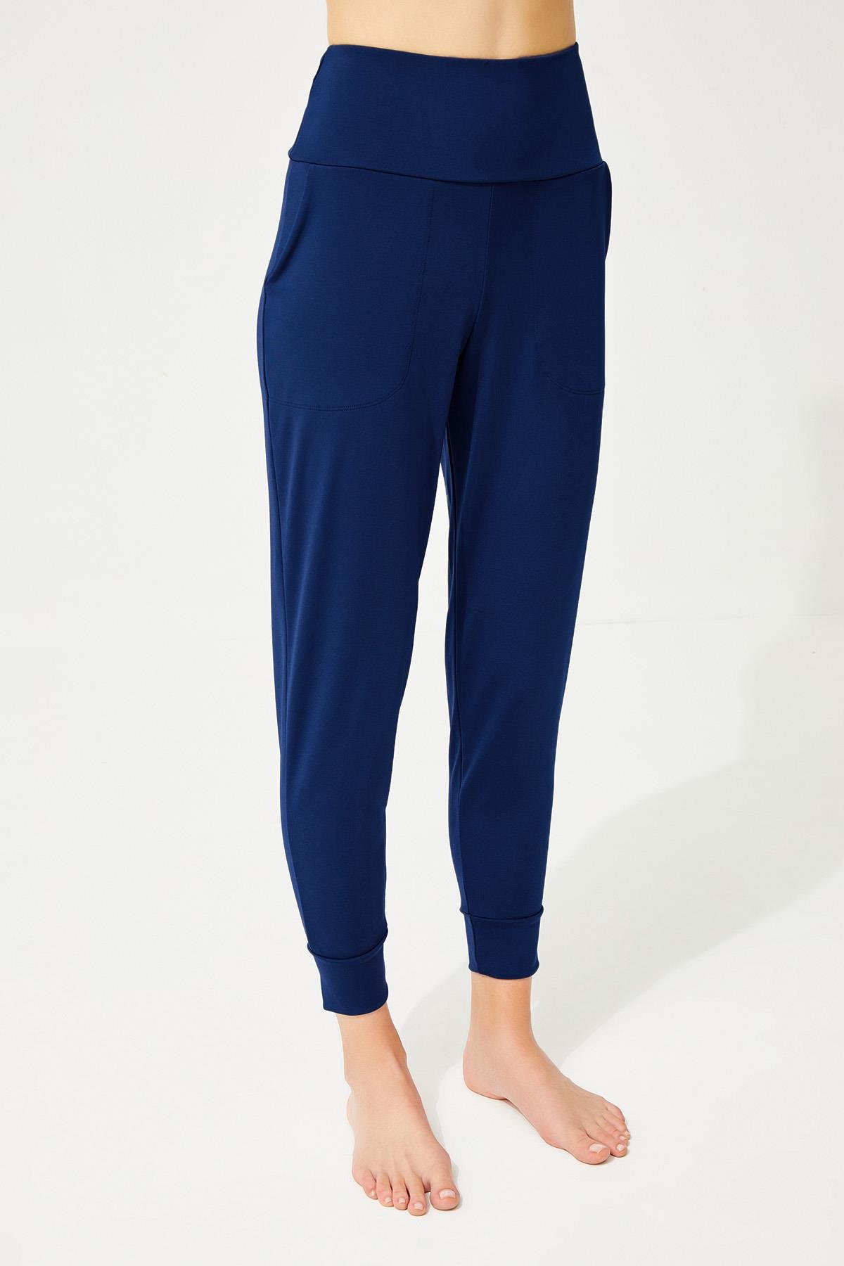 Lacivert Yüksek Bel Toparlayıcı Çift Cepli Kadın Jogger Eşofman Altı