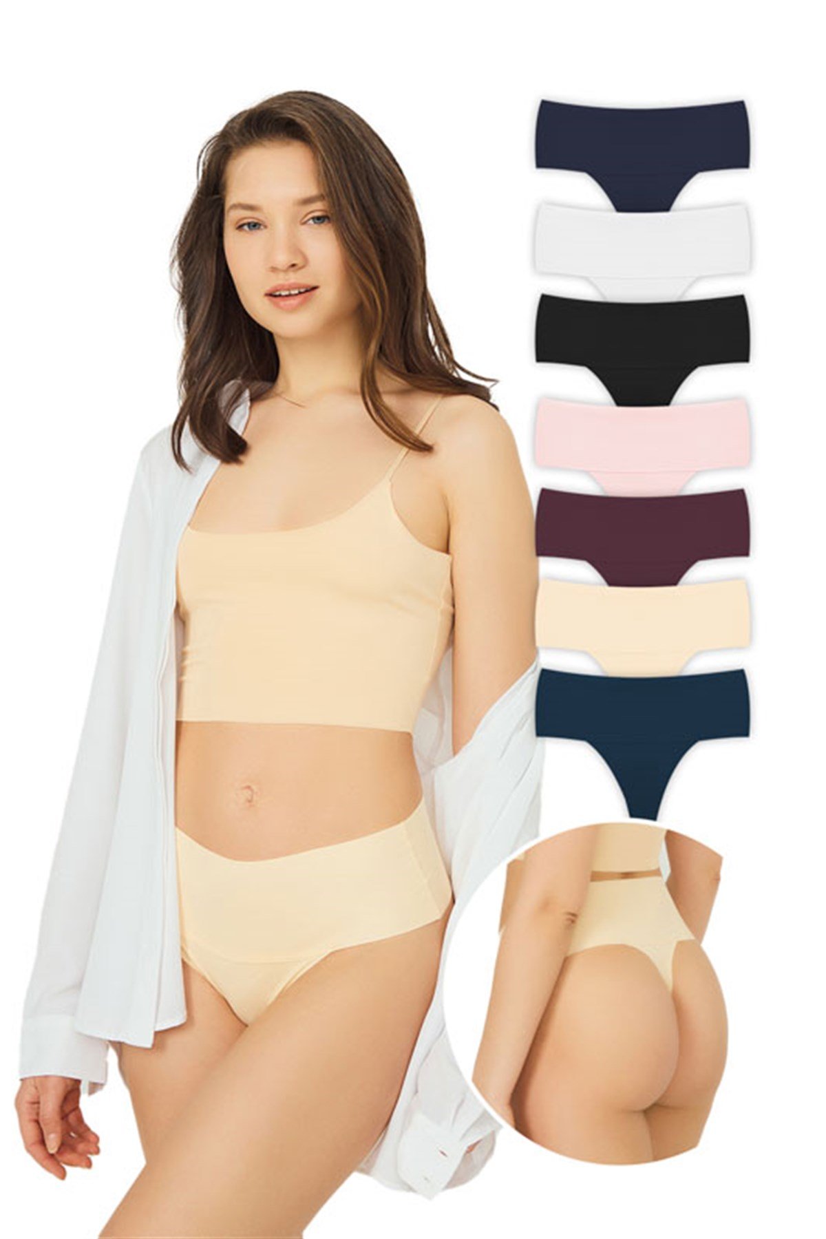 Lazer Kesim Esnek İz Yapmayan Yüksek Bel Tanga 7'li Paket Külot