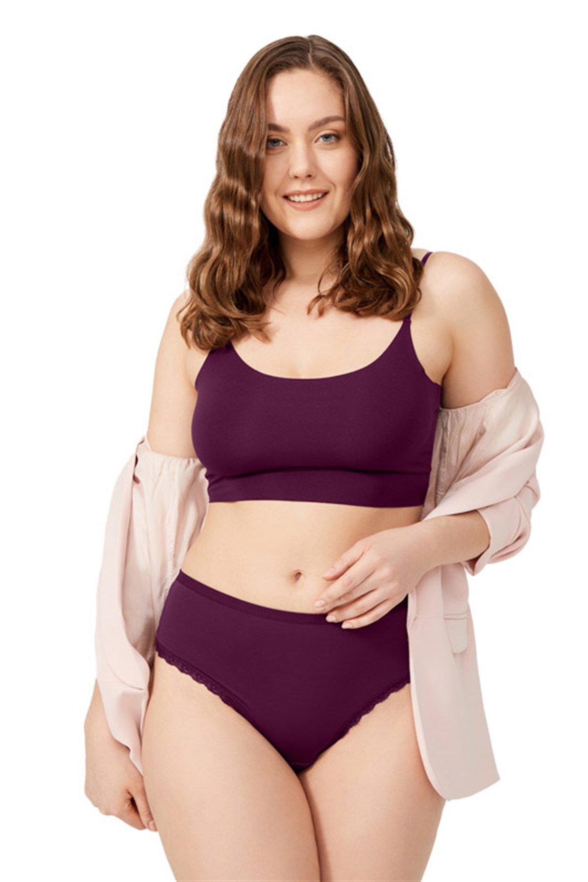 Mürdüm Dantel Detaylı Mikrofiber Büyük Beden Tanga Külot